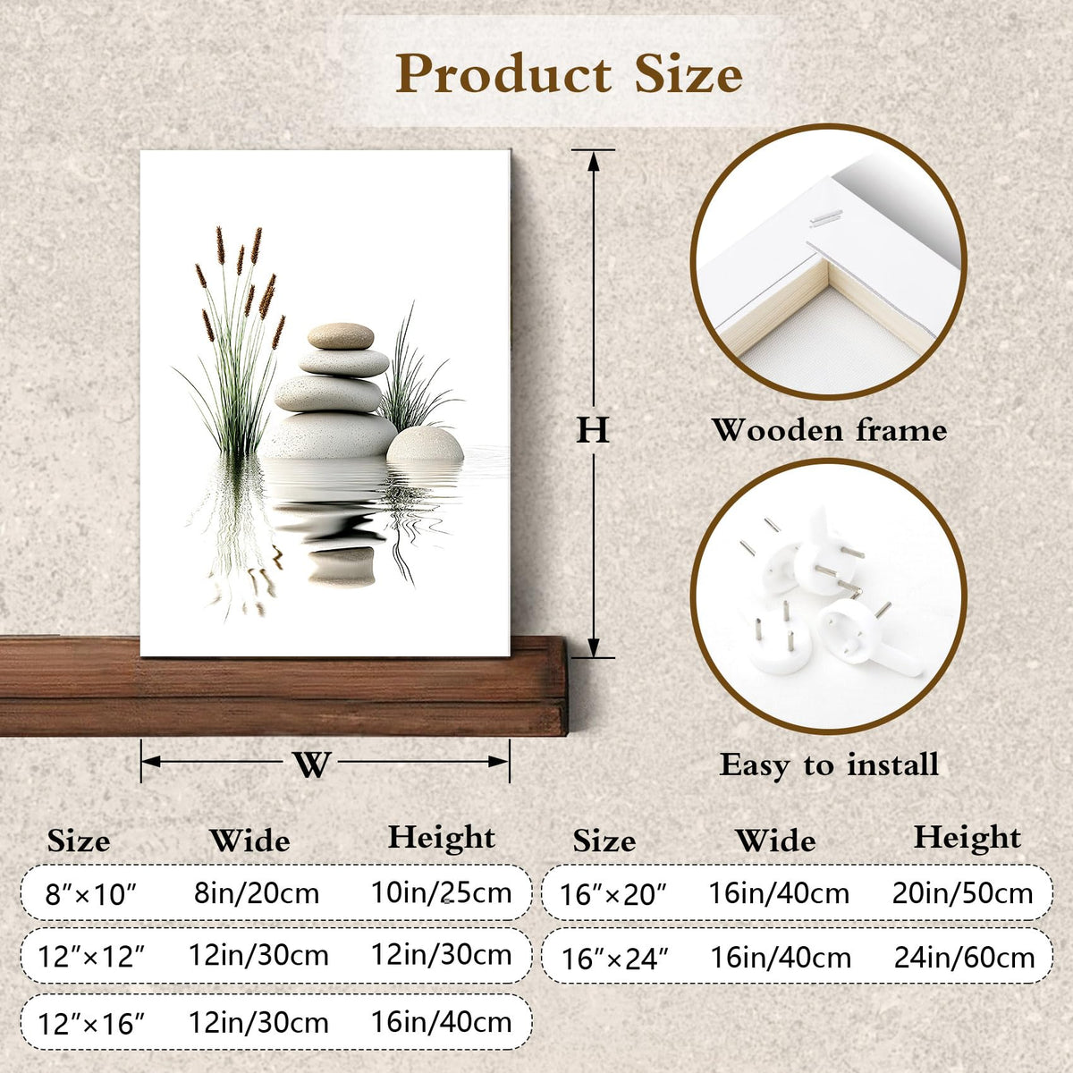 EOBTAIN Zen Wall Art for Bathroom Zen Stone with Green Wild Grass in Water Nature Canvas Wall Art for Bedroom Living Room Spiritual Relaxing Canvas Paintings Spa Yoga Office Wall Decor,12x16 Inch