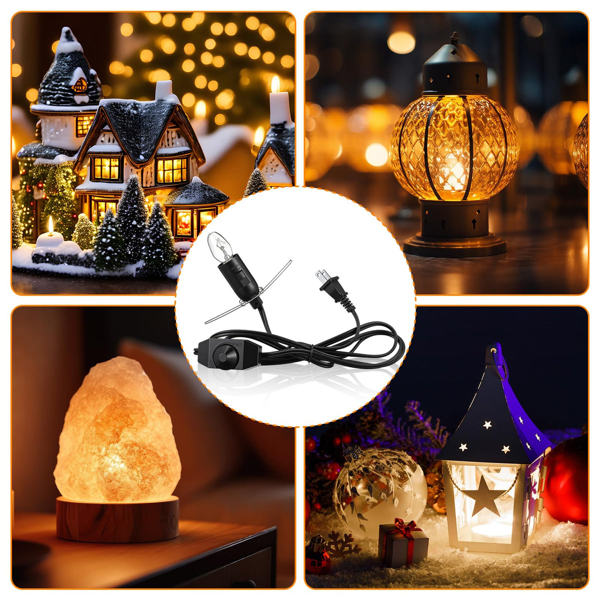 VIHOSE Salt Lamp Cord Replacement Set 4 Pack 5.9FT Power Cord with Dimmer Switch 12 Pcs C7 15w Lights Bulbs for Himalayan Rock Lamps Night Lights Decorative Replacement Accessory