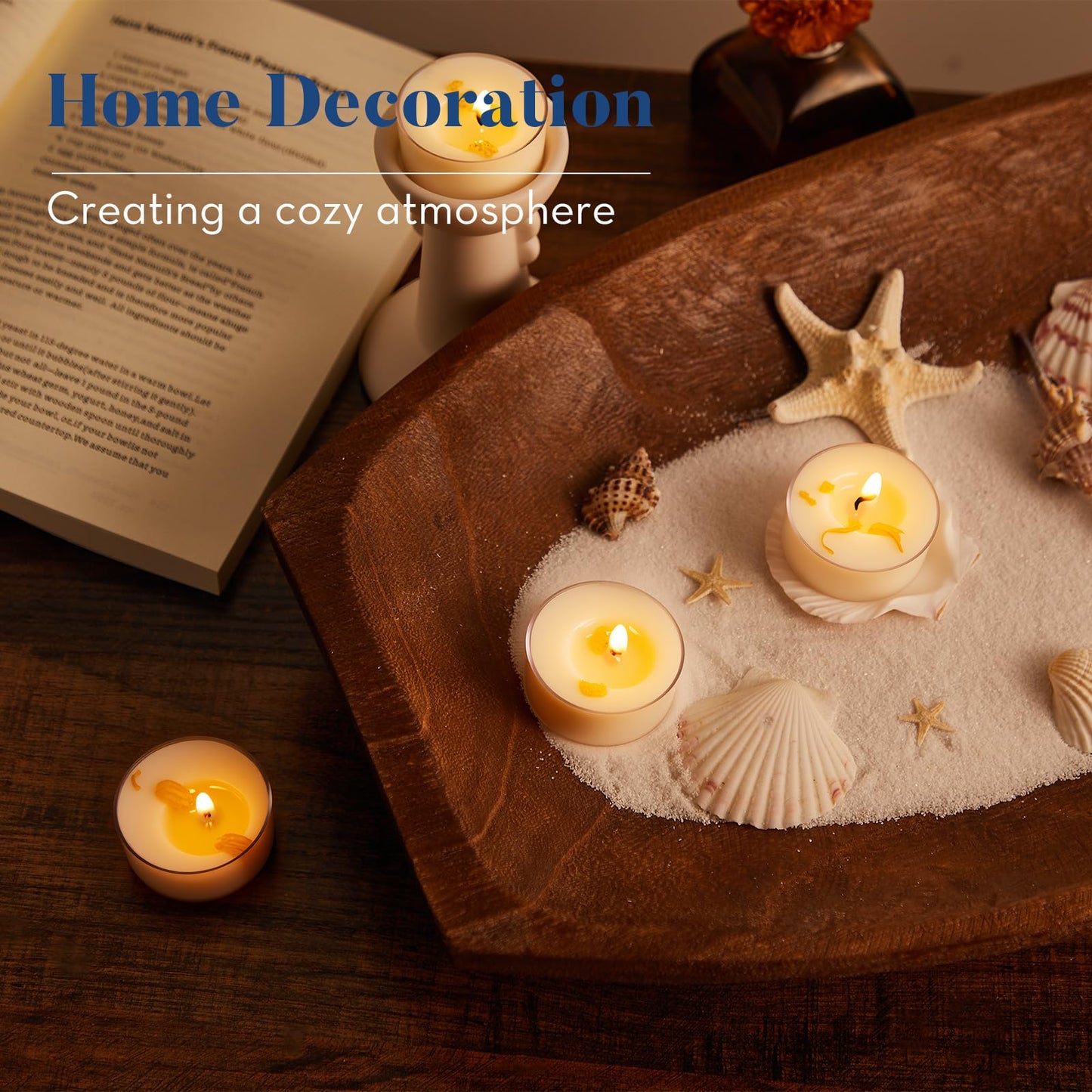 Crenovo Jasmine Scented Tealight Candles with Dried Flowers, 4 Hours Non-Toxic Tea Lights, 100% Soy Wax Candles Bulk for Wedding, Spa, Bath, and Home Decor, 8 Pack