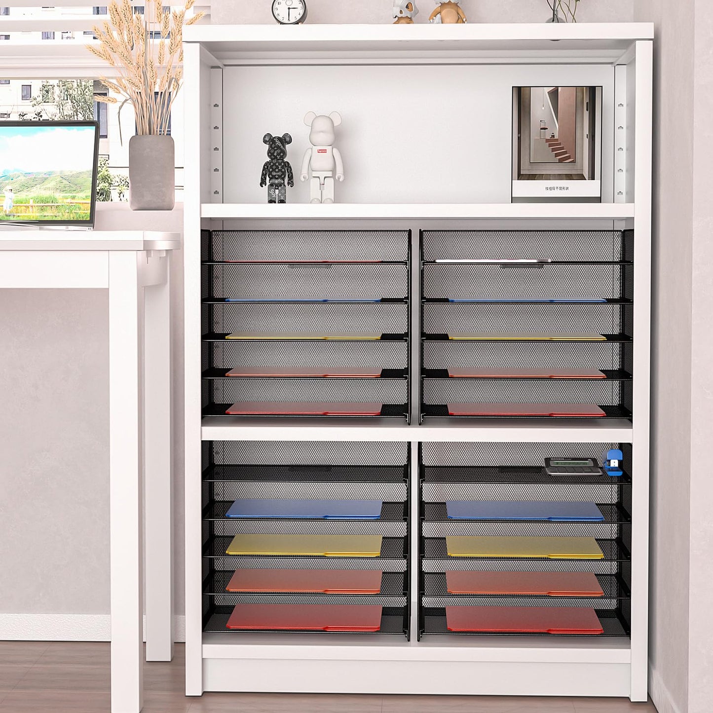 A4/Legal/Letter Size,5 Tier Mesh Letter Tray File Organizer,15.2 x 9.5 x 13.4 inches,Office File Folder Holder,Space Saving,Black