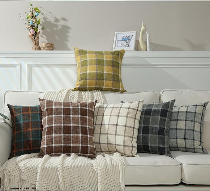 Stellhome Burlap Throw Pillow Covers Square Solid Linen Decorative Cushion