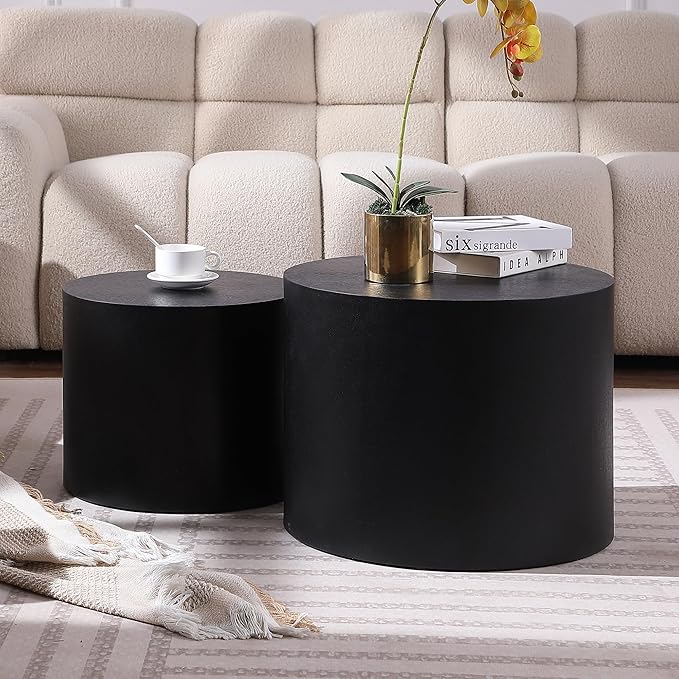 Small Coffee Table Nesting End Table Set of 2, Round Coffee Table Wood Side