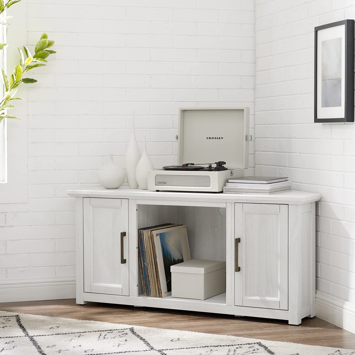 Crosley Furniture Camden TV Stand for 50+ inch TVs, Entertainment Center with Adjustable Storage Shelves, Whitewash