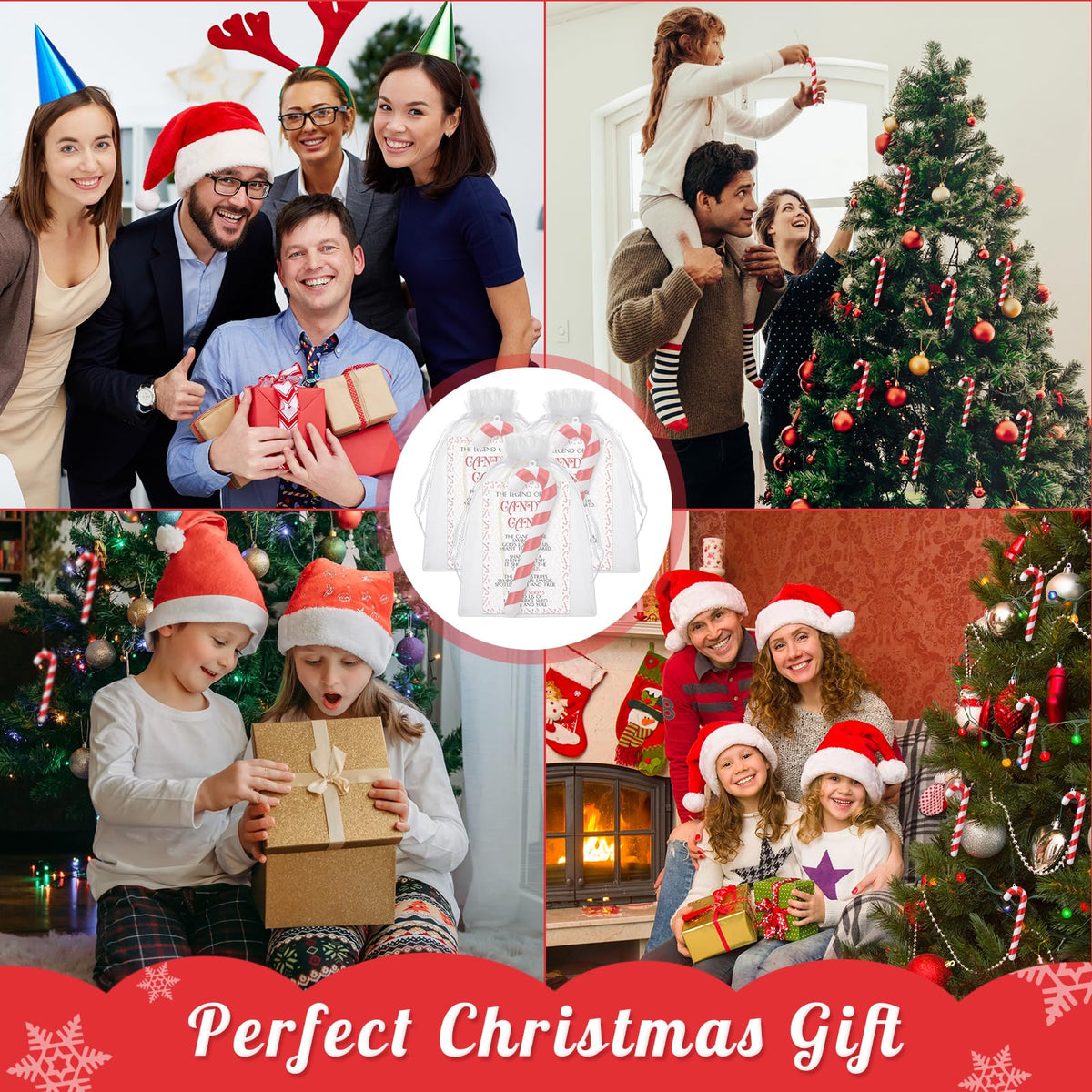 Cholemy 36 Sets Christmas Candy Cane Hanging Ornaments Gifts Including 36 Candy Cane Ornaments and 36 Legends of Story Cards with 36 Organza Bags for Christmas Tree Home Party Decor