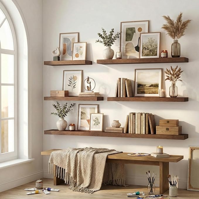 12 inch Deep Floating Shelves for Wall, 48 inch Wide Engineered Wood Wall