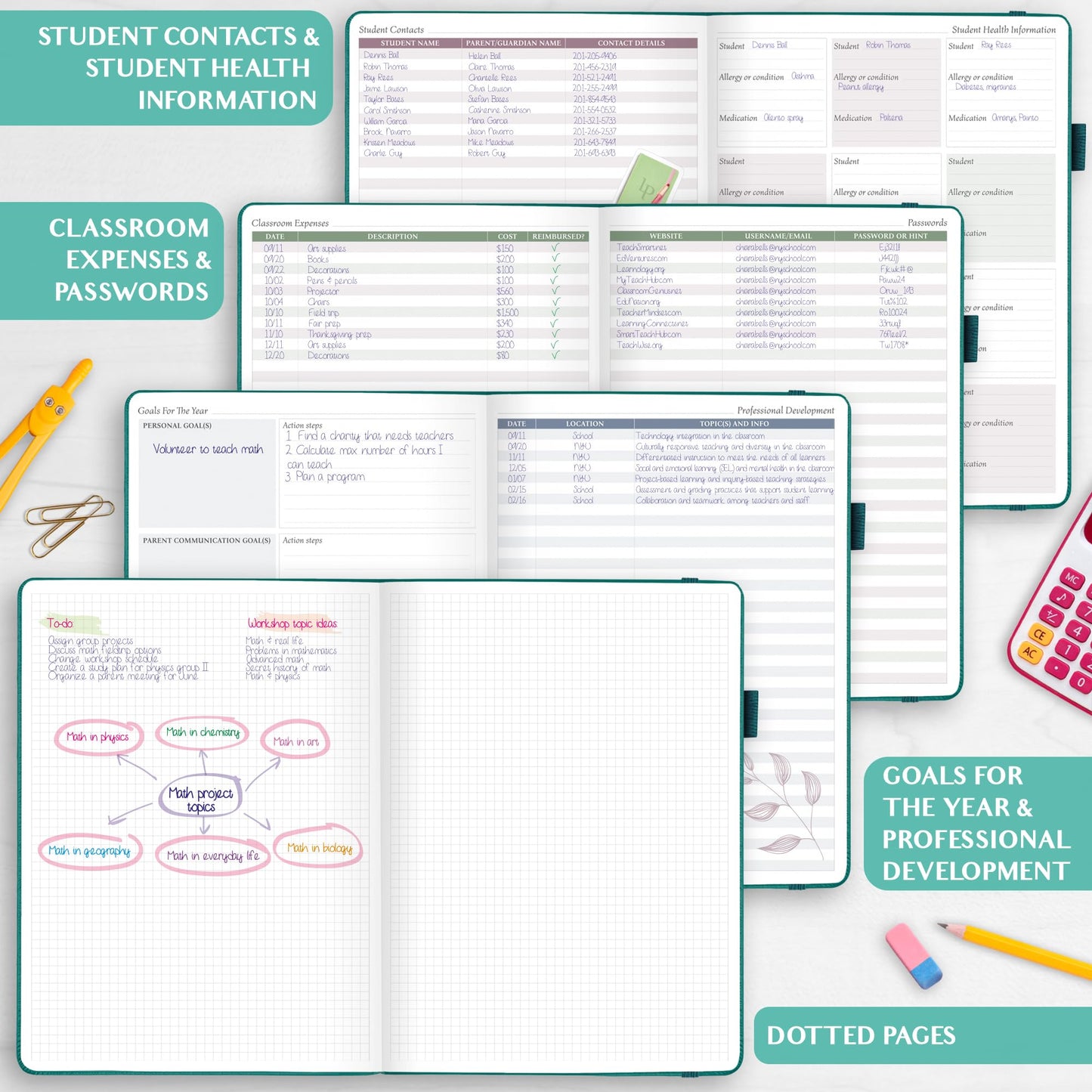 Legend Teacher Planner – Undated Lesson Plan Book for Teachers with Weekly & Monthly Calendars - Classroom Organization & School Year Planner – 8.5”x11.5” Hardcover (Viridian Green)