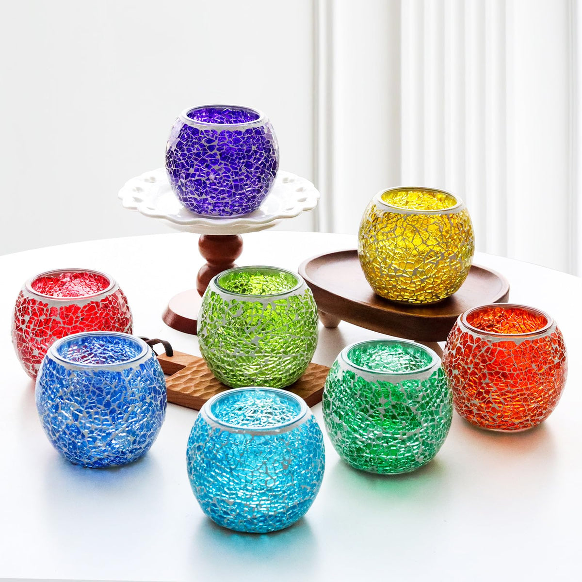 Golden Yellow Glass Votive Candle Holder – Crackle Votive Style, Great for Table Centerpieces & Home Decor (1 Pack)