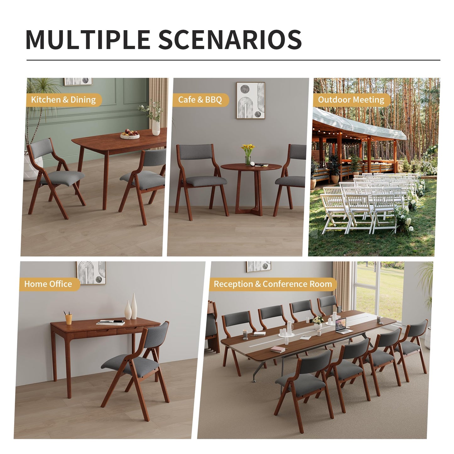YOPTO Folding Wooden Chairs Set of 2 with Padded Seat,Portable Dining Chairs W/Ergonomically Designed Back and Cushion,for Dining Room,Restaurant,Kitchen,Office