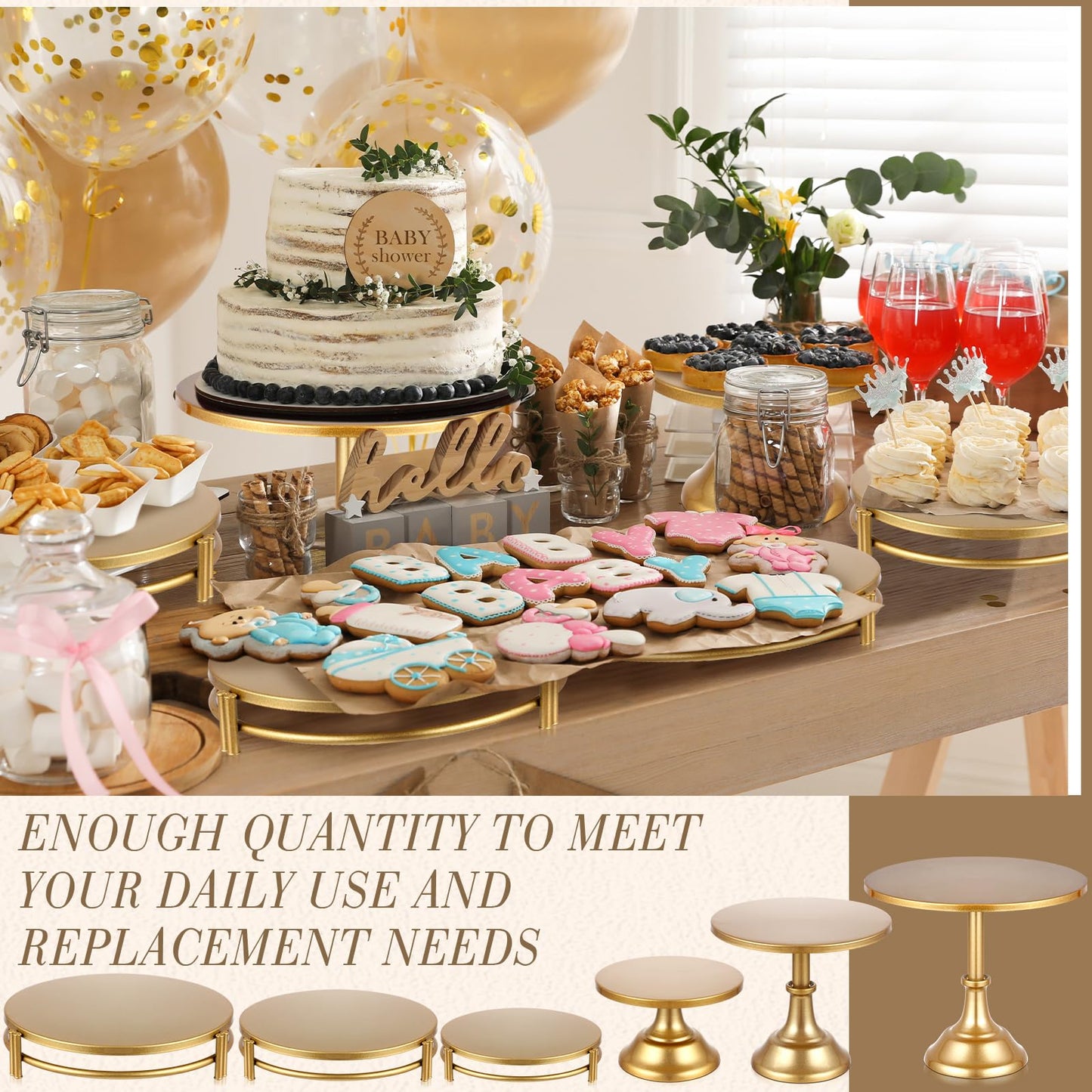 Tioncy Set of 6 Gold Cake Stand Round Metal Cake Stands Antique Gold Dessert Display Cupcake Pastry Candy Display Plate for Wedding Birthday Party Event Bridal Celebration Table(Simple)