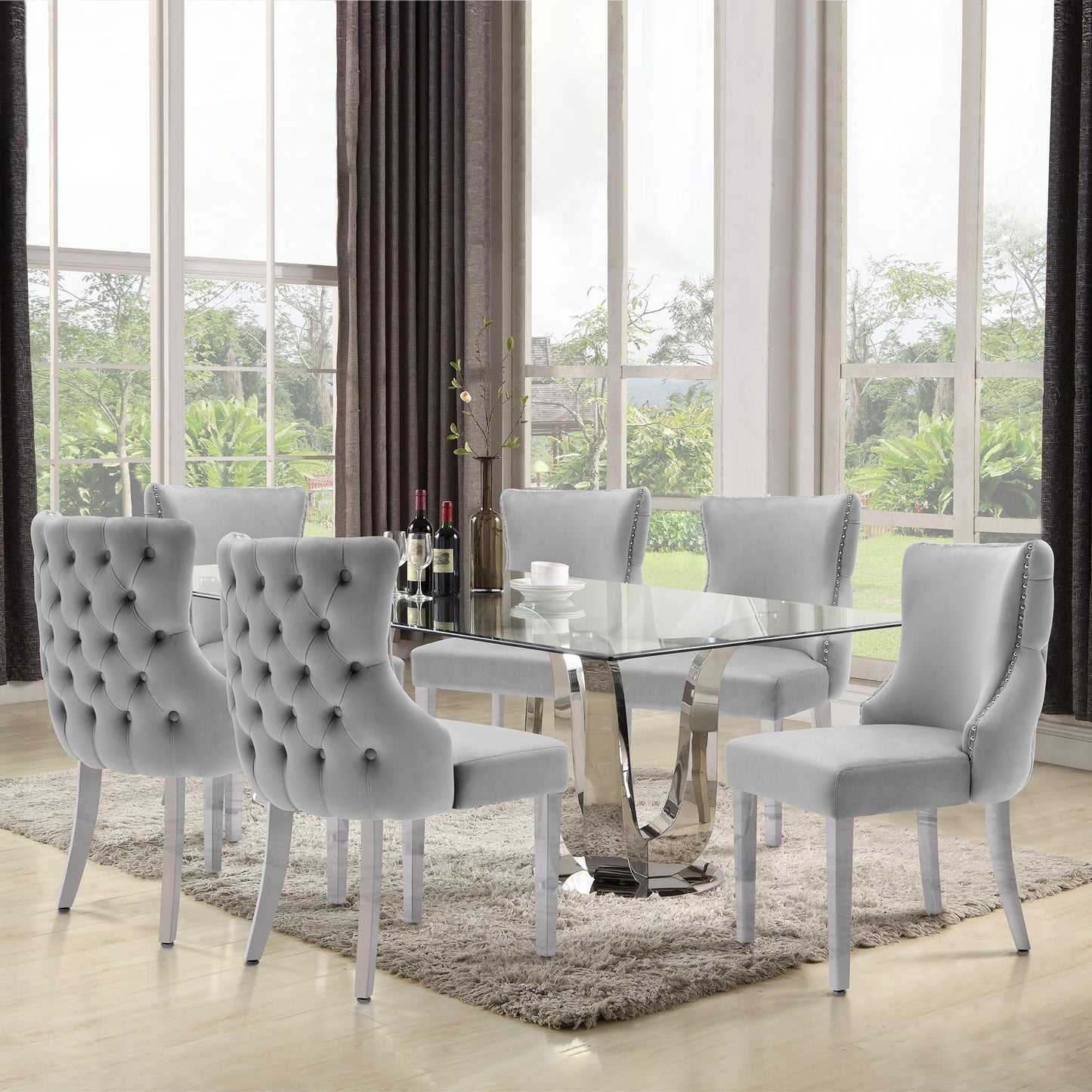 UDAX Velvet Dining Chairs Set of 4, Upholstered Tufted Backrest Sillas de Comedor, Luxurious Dining Chairs with Stainless Steel Legs, Modern Seating for Kitchen, Bedroom & Living Room