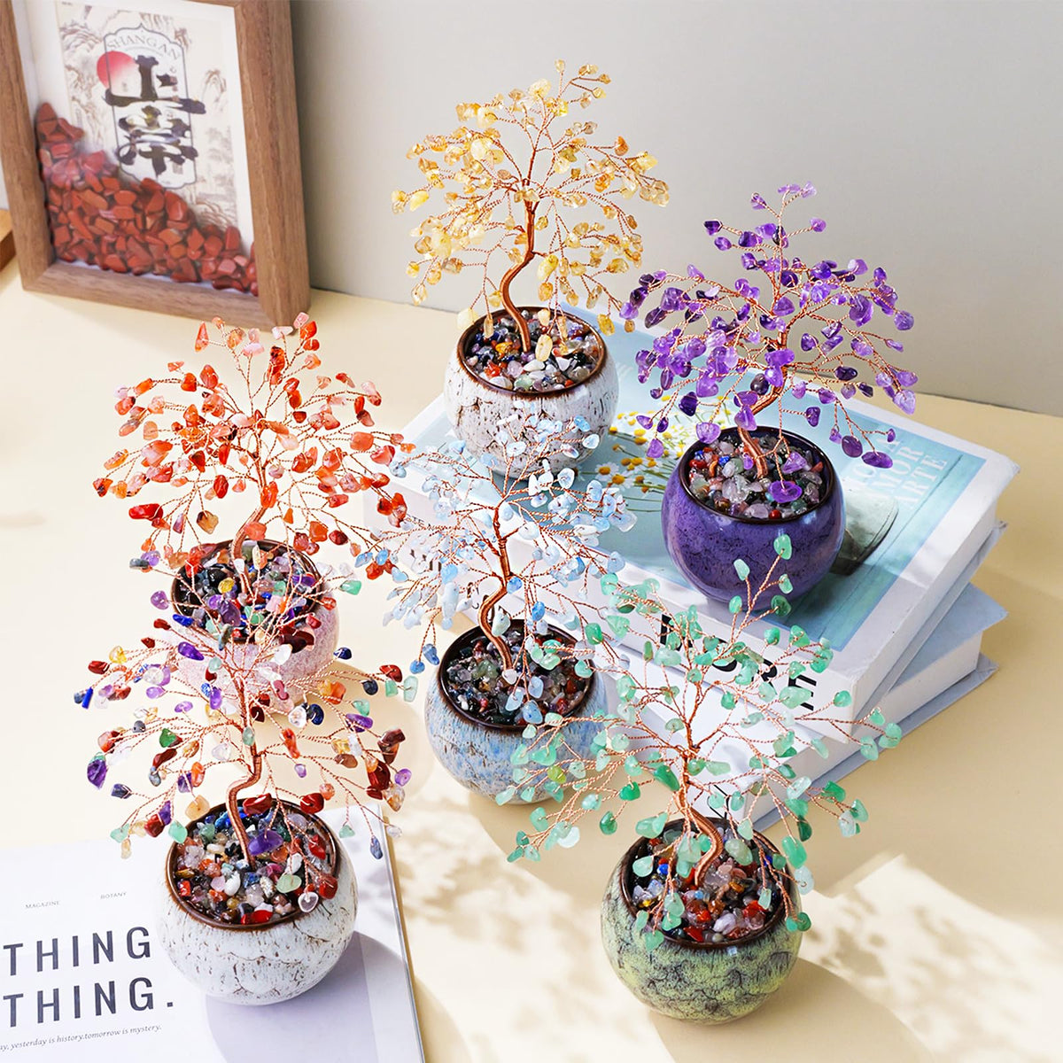 Runyangshi Aquamarine Crystal Tree of Life - 8" Large Natural Chakra Healing Crystal Tree, Bringing Money, Good Luck, Positive Energy for Home Decor, Feng Shui Gifts, Office Desk Ornament