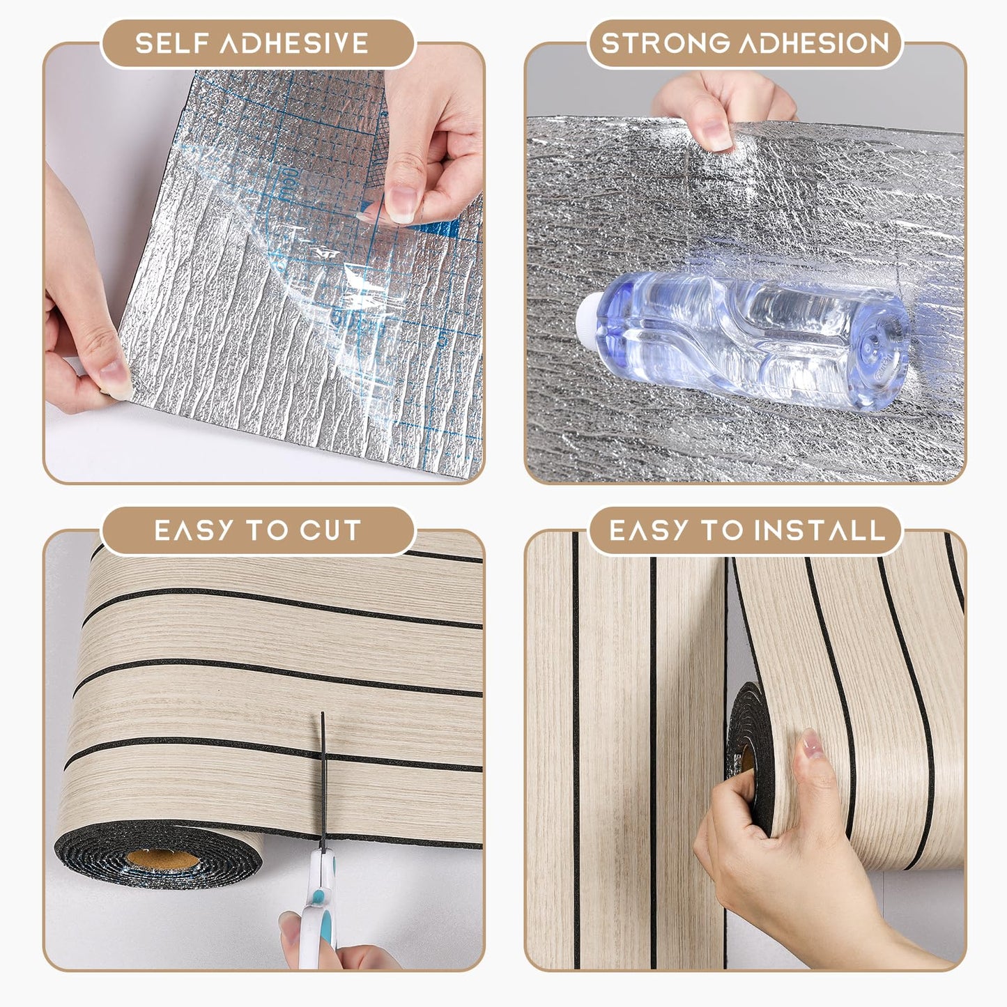 VEELIKE Coastal Oak Wood Slat Wall Panels Peel and Stick Wood Panels for Walls TV Backdrop 17''x118'' Self Adhesive Foam Vinyl Roll Soundproof 3D Wall Slat Panel for Bedroom Kitchen Island Camper RV