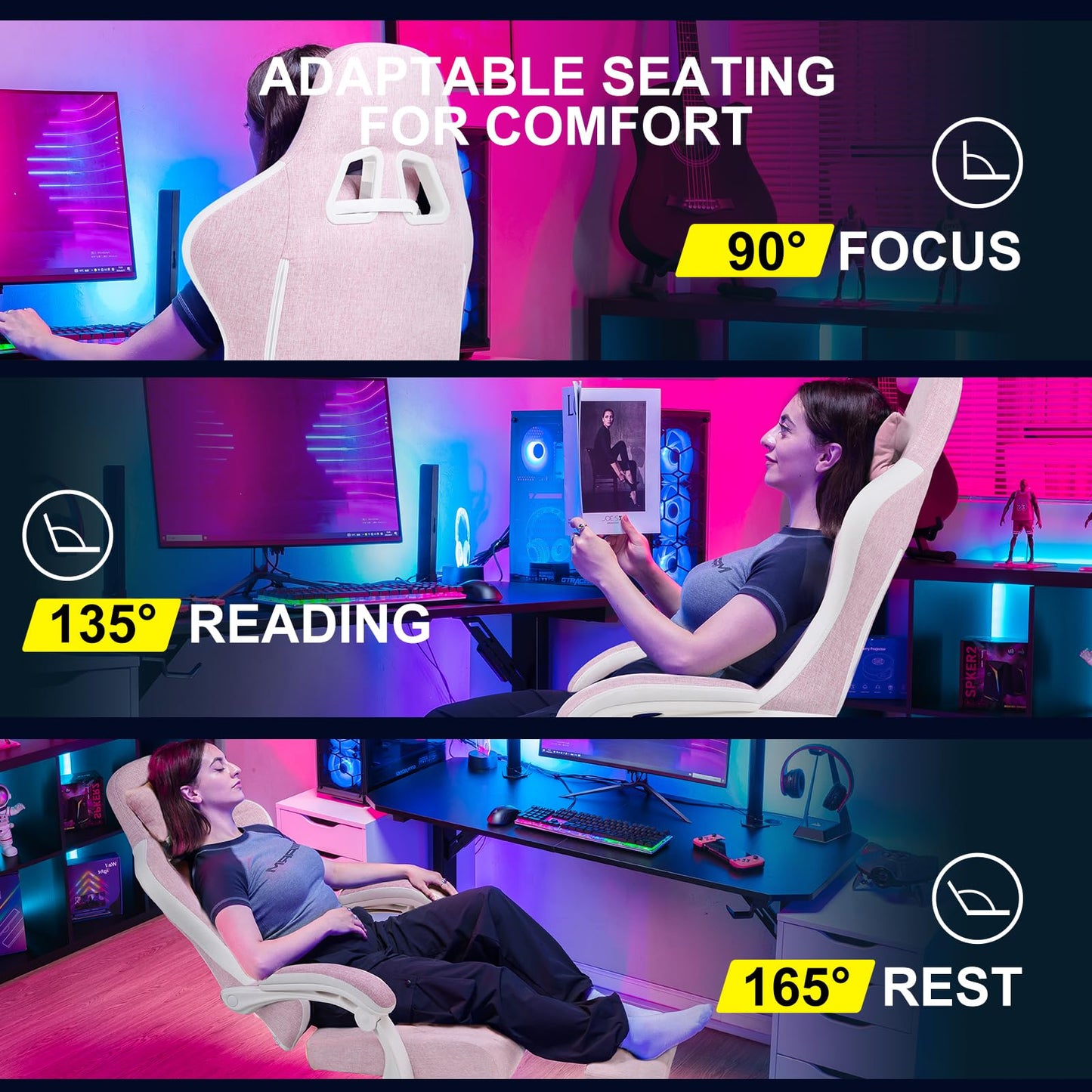 GTPLAYER Gaming Chair, Computer Office Chair with Pocket Spring Cushion, Linkage Armrests and Footrest, High Back Ergonomic Computer Chair with Lumbar Support Task Chair with Footrest