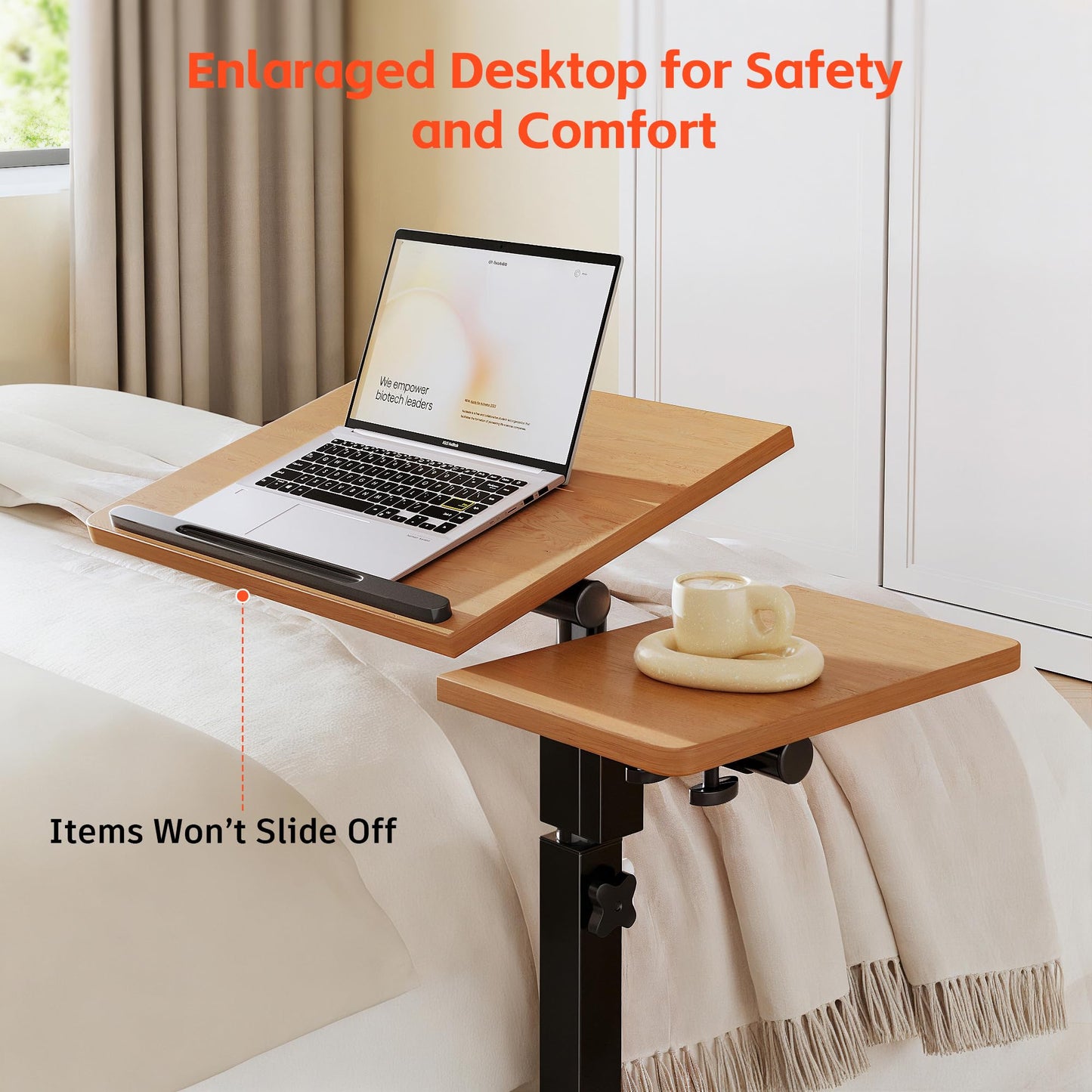 Furist Mobile Adjustable Height Laptop Stand PC Computer Portable Notebook Swivel Laptop Desk Rolling Table Desk Cart Tiltable with Wheels Casters& Mouse Pad Table,Natural
