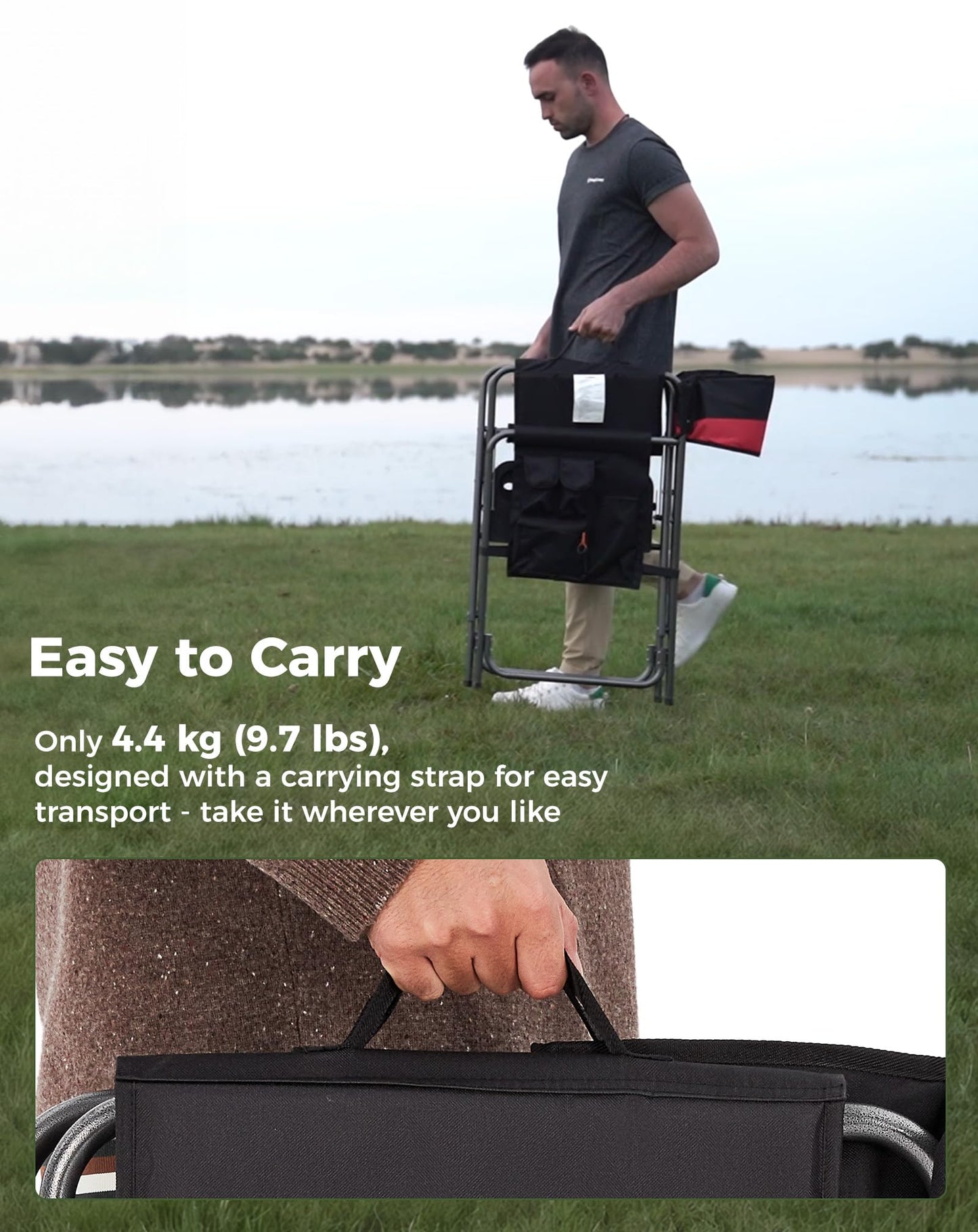 KingCamp Director Chair – Heavy Duty 400lb Capacity Camping Chair with Side Table Storage Pocket, Foldable for Big & Tall Adults, Padded Seat & Armrests, for Tailgating Sports Backyard Fishing, Red