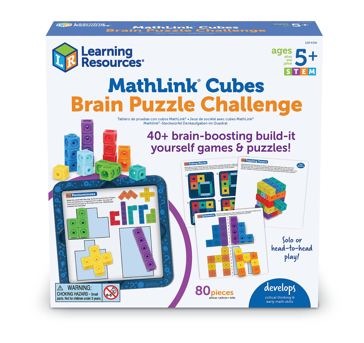 Learning Resources MathLink Cubes Brain Puzzle Challenge, 80 Pieces, Ages 5+, Classroom Must Haves, Preschool Activities, Teacher School Supplies, Math Manipulatives