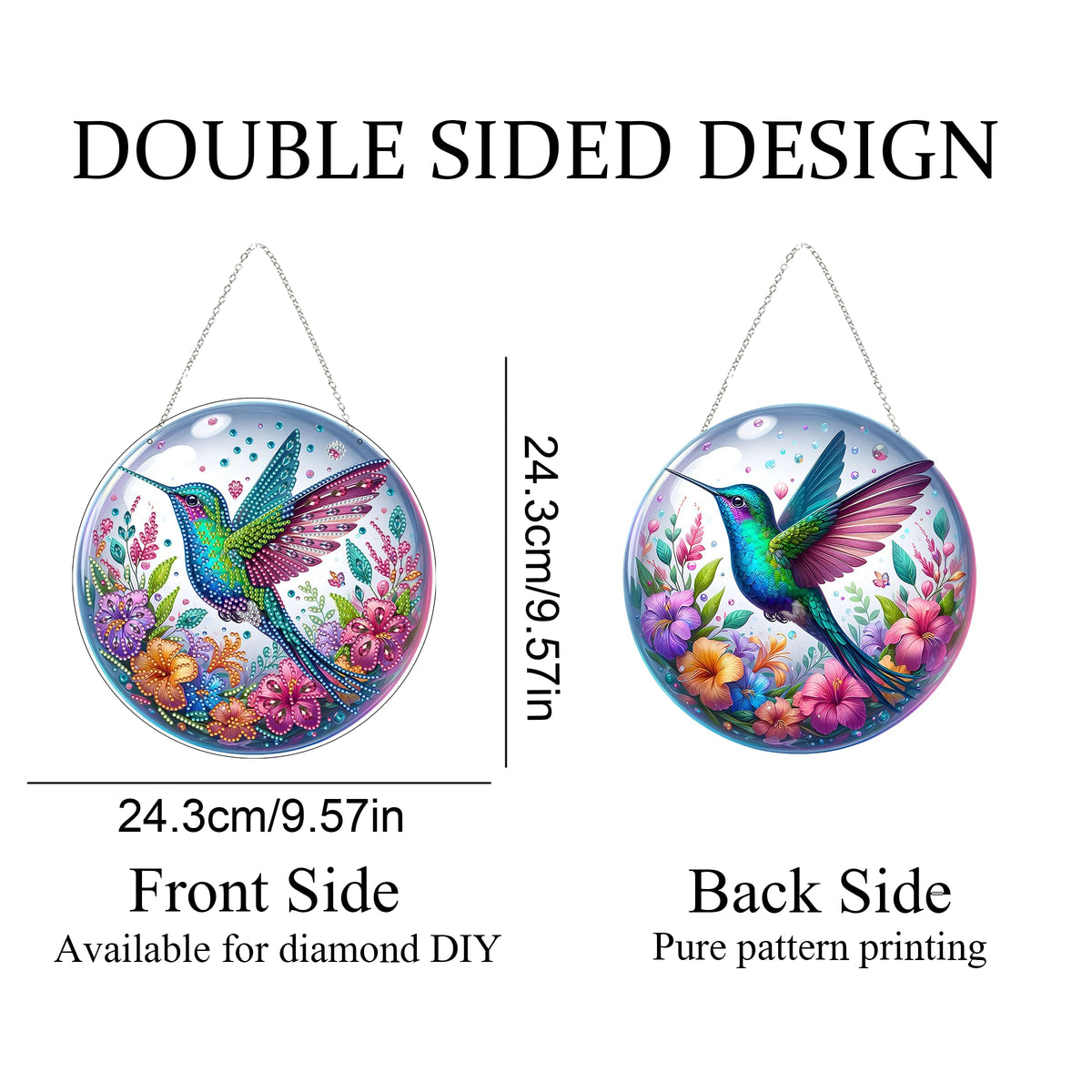 JJFox Diamond Art Hanging Kit for Adult,Special Shaped Rhinestone,DIY Acrylic 5D Diamond Art Painting Window Pendants Home Garden Wall Hanging Kits Hanging Ornament,Double Sided. (Hummingbird)