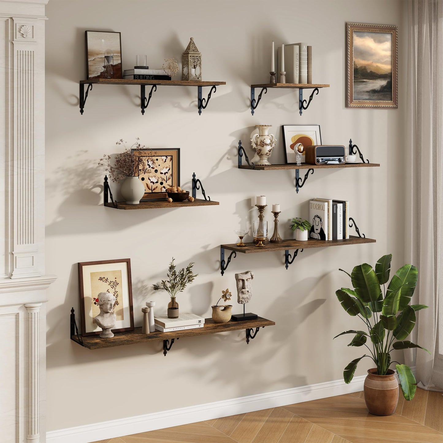 RICHFOCUS 12 Inch Deep Floating Shelves for Wall, 36" W x 12" D Wood Wall Shelves Set of 2, Wide Floating Shelves for Living Room, Bedroom, Kitchen, Bathroom and Decor Storage, Rustic Brown