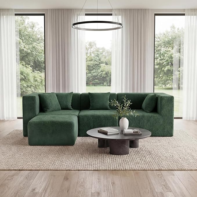 MONVANE 103'' Modular Sectional Sofa, Comfy Teddy Velvet Cloud Couch