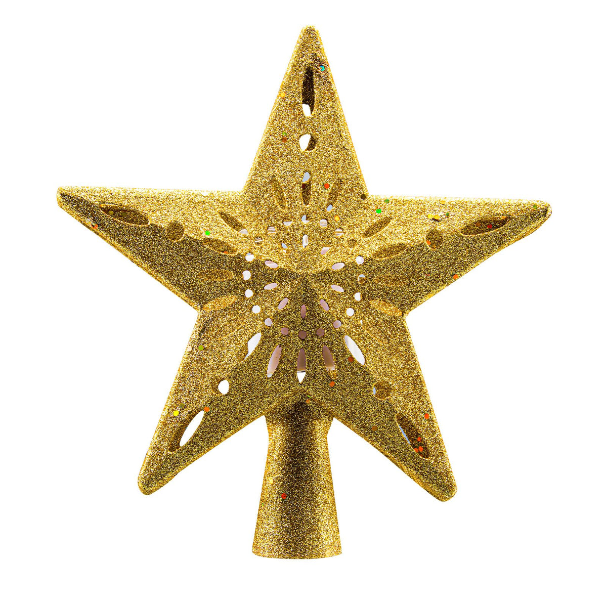 Christmas Tree Topper Lighted with Golden Snowflake Projector, 3D Holographic Rotating LED Magic Light, Christmas Tree Star Topper for Christmas Tree Decorations