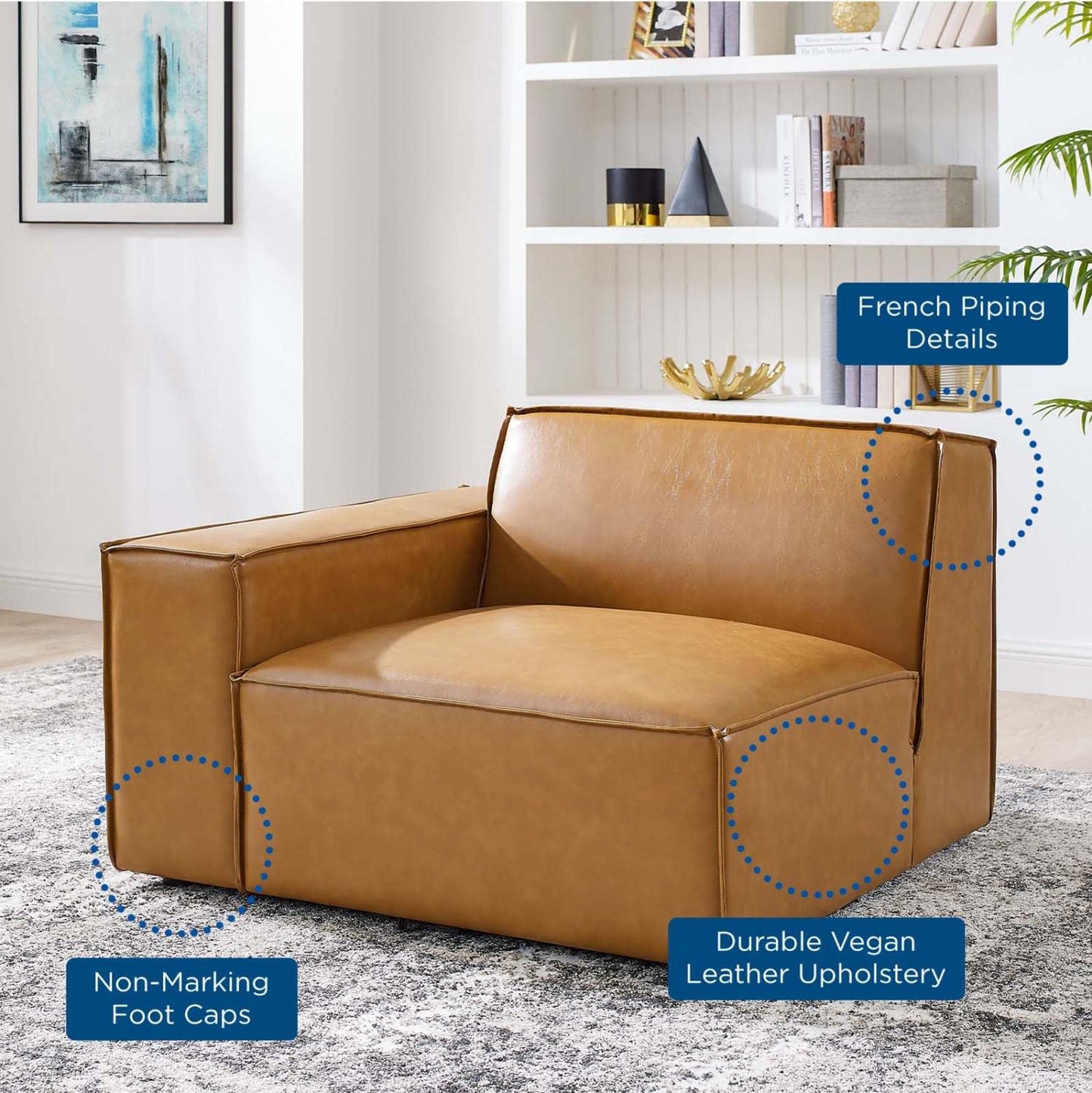 Modway Restore Vegan Leather Sectional Sofa Left-Arm Chair in Tan