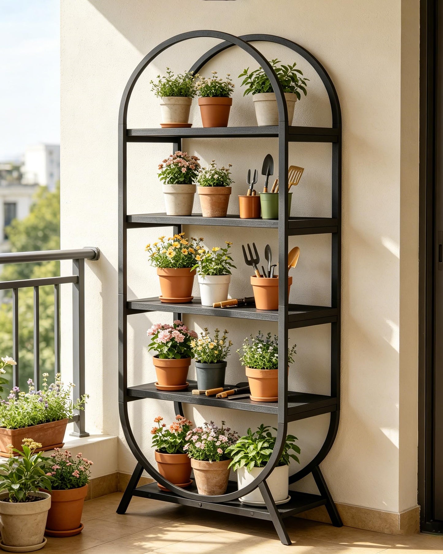 Kogven Bookshelf Arched Bookcase, Industrial 5 Tier Open Book Shelves with Metal Frame, 72" Tall Freestanding Display Rack for Home Office, Living Room, Black