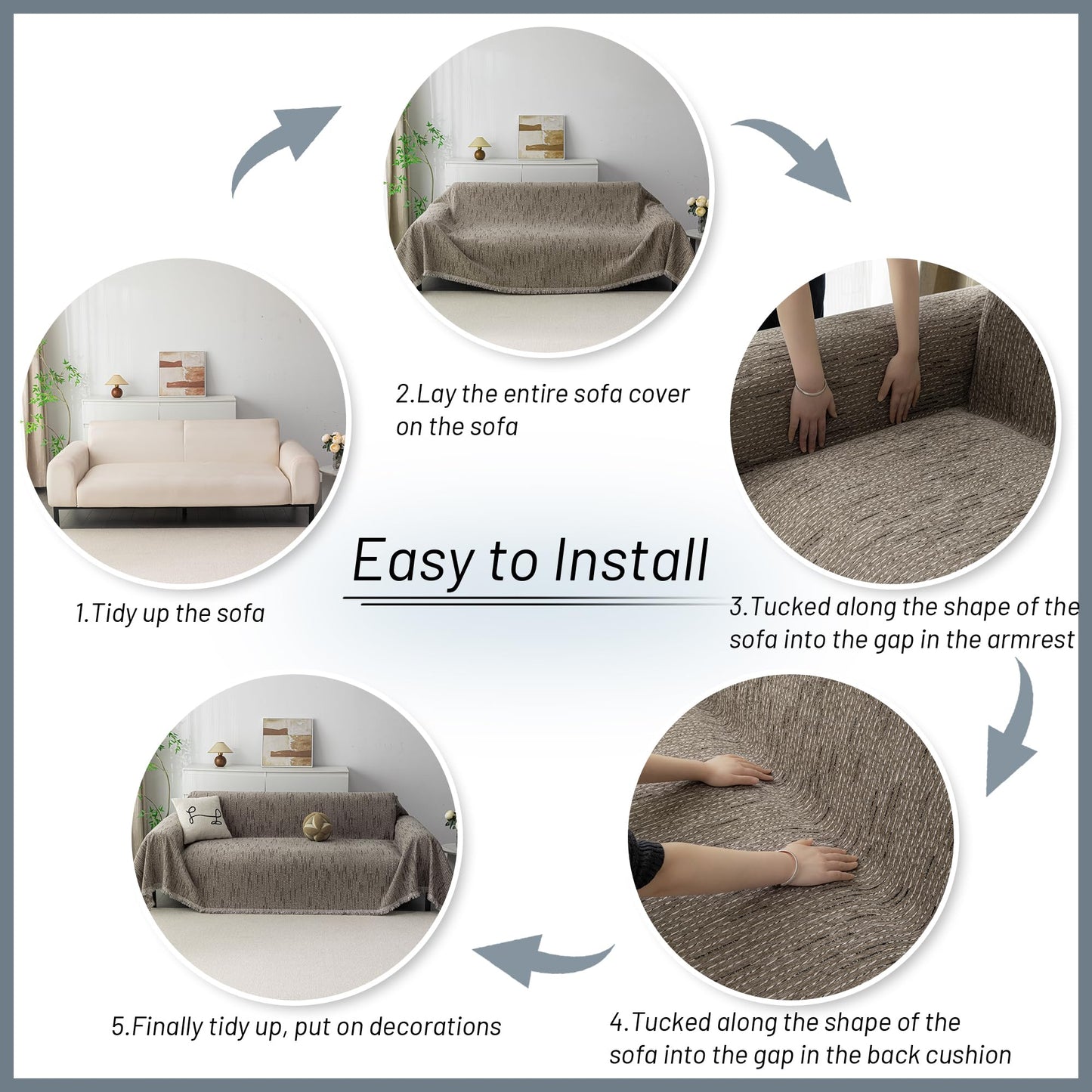 MYSKY HOME Loveseat Cover Sand Couch Cover Sectional Couch Covers for 2 Cushion Couch Sofa Thick Universal Chenille Sofa Cover with Tassel Durable Furniture Protector for Dogs 91" x 118"