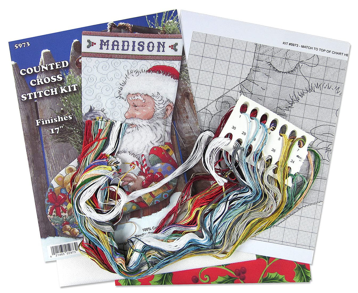Design Works Crafts Santa with Kitten Counted Cross Stitch Stocking Kit