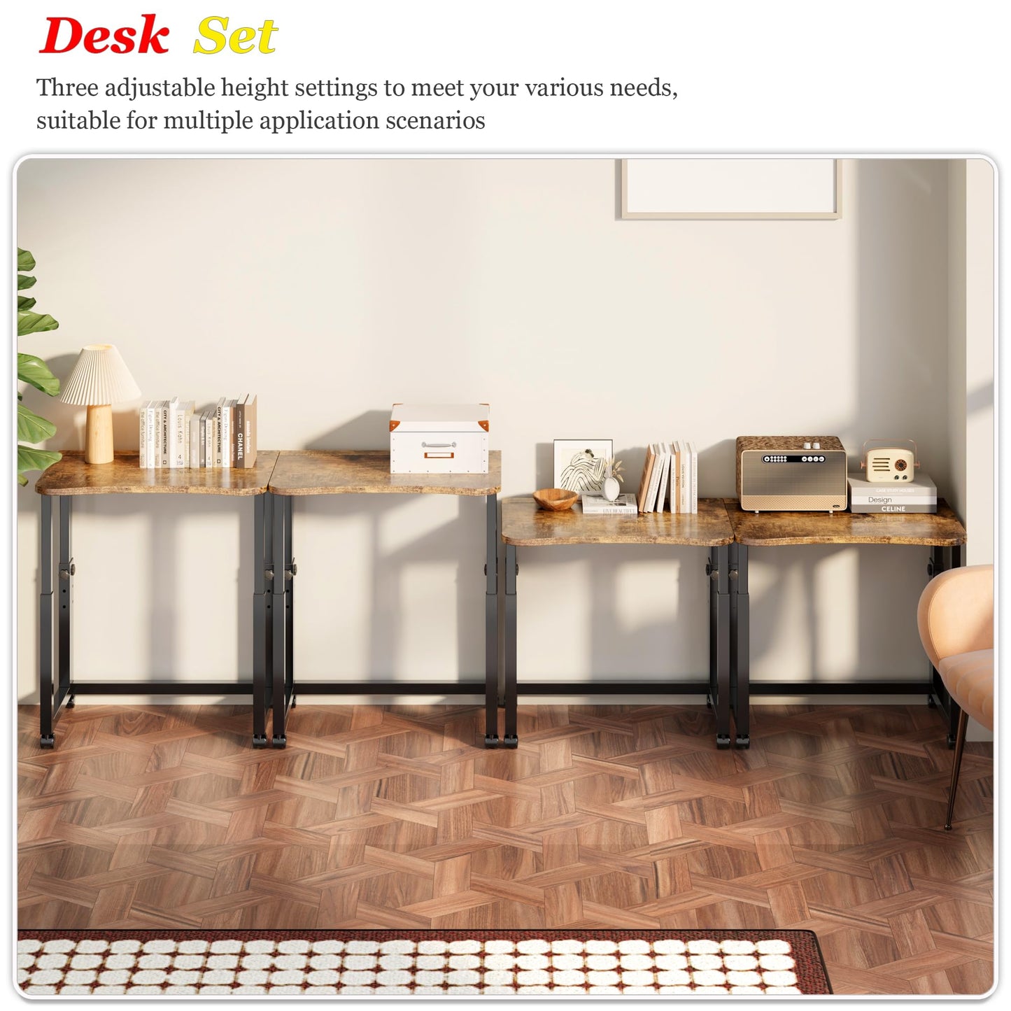 UDD No Tools Assembly Folding Desk, 23.6" Mobile Computer Desks with Wheels, Foldable Writing Fold Table, Portable Collapsible Work Craft Tables for Small Space Home Office Bedroom, Rustic Brown Black