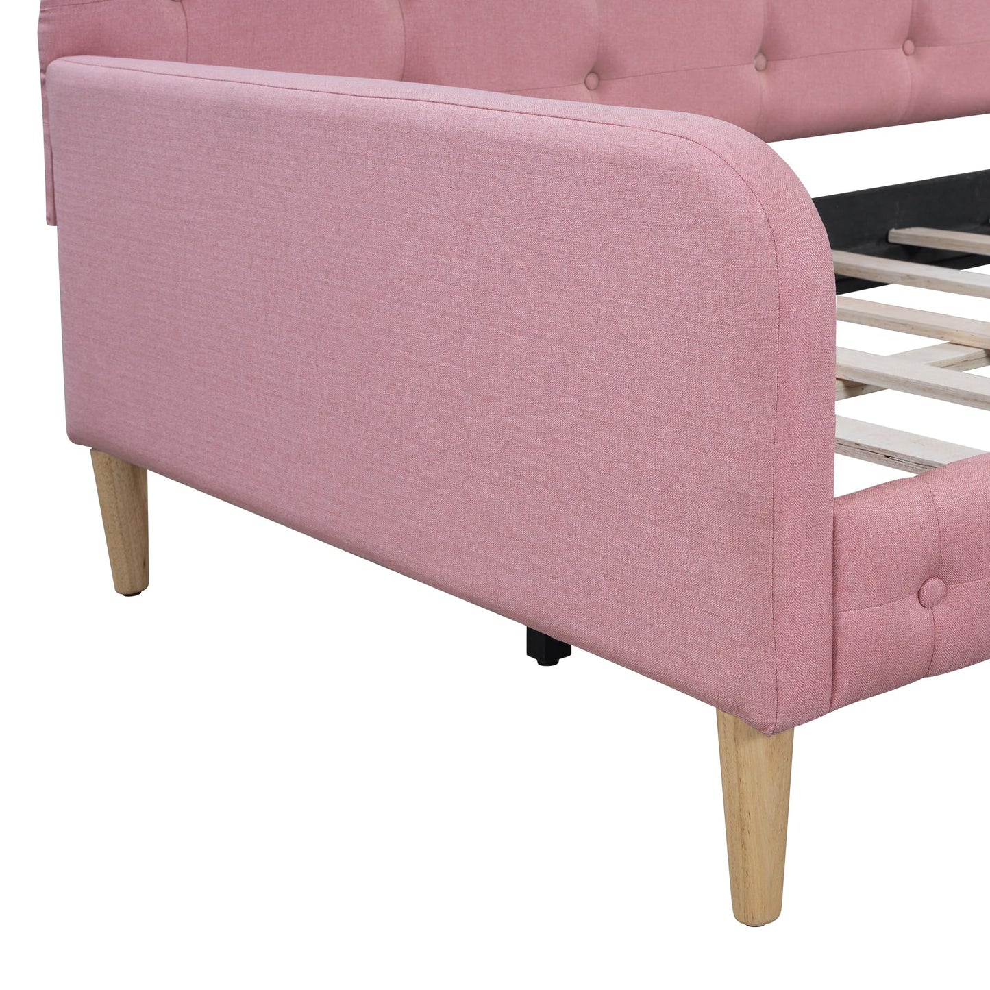 Ball & Cast Twin Size Daybed,Upholstered Day Bed Frame with 4 Wood Legs,Button Tufted Sofa Bed for Living Room,Apartment,No Box Spring Needed,Pink