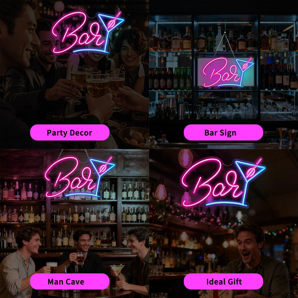 Bar Neon Signs for Home Bar Wall Decor, Neon Bar Sign for Bedroom Man Cave Bistro Pub Party,USB Powered LED Light Up Sign With Dimmer Switch, Gifts for Friends Families Birthday Christmas