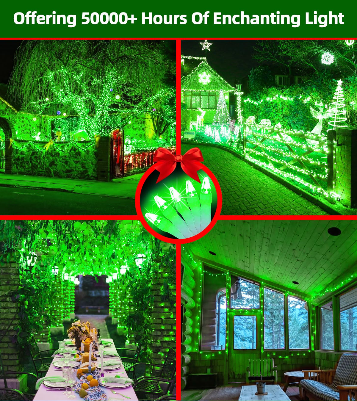 QUHUATU 300LED Chrstmas Lights, 75ft Indoor Outdoor Christmas String Lights with 12 Modes, Green Christmastree Lights with Timer Dimmable Connectable for Fence Garden Xmas Wedding Party Decor Green