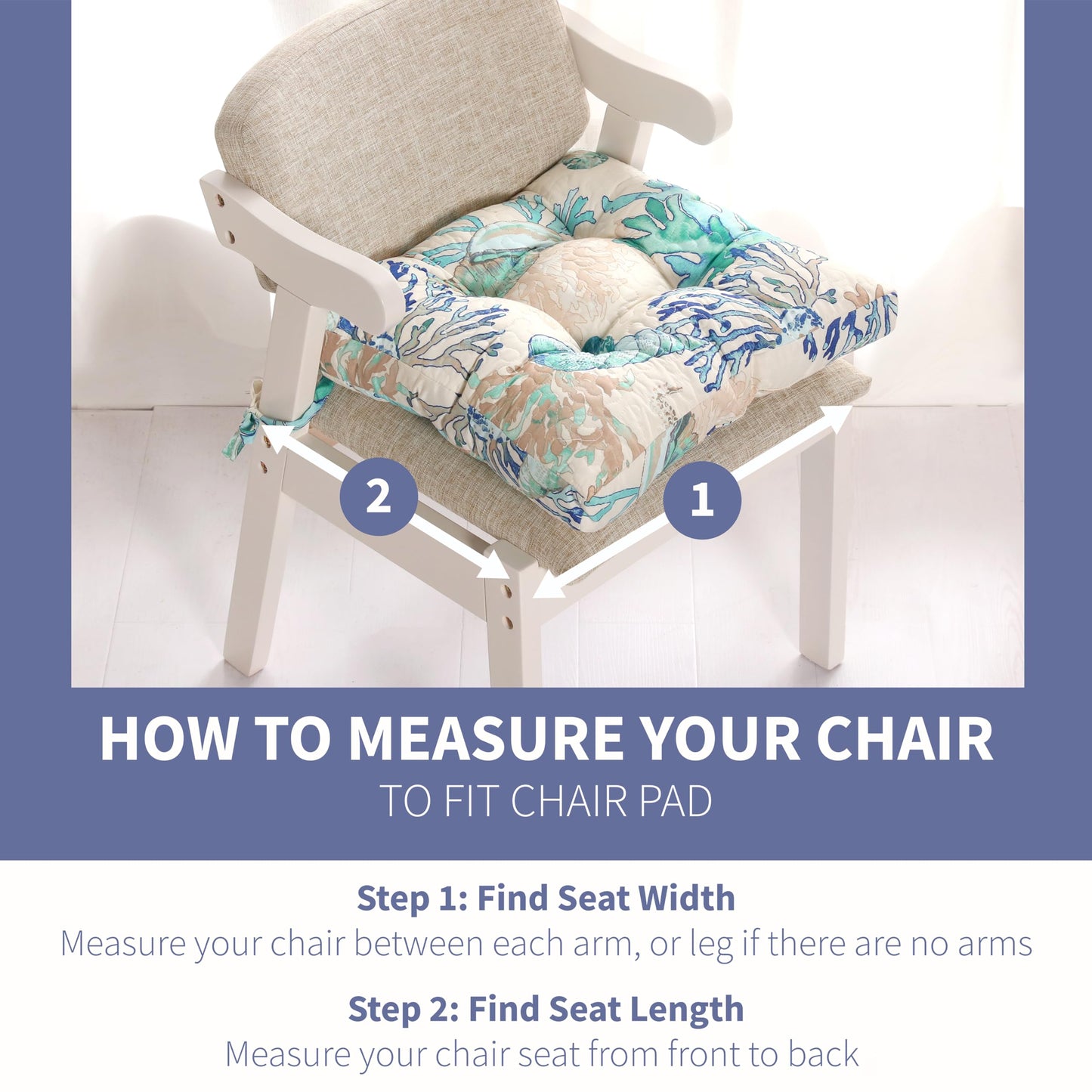 Greenland Home Triple-Cushioned 18x18-inch Chair Pad - Seat Cushion, Single, Atlantis