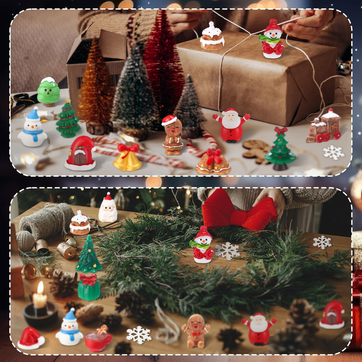 Soulchen 65 Pcs Christmas Miniature Figurines for Crafts Mini Santa Snowman Resin Charms Ornaments Bulk Snowflake Xmas Tree Reindeer Goodie Bag Fillers Gifts for Christmas Winter Party Decoration DIY