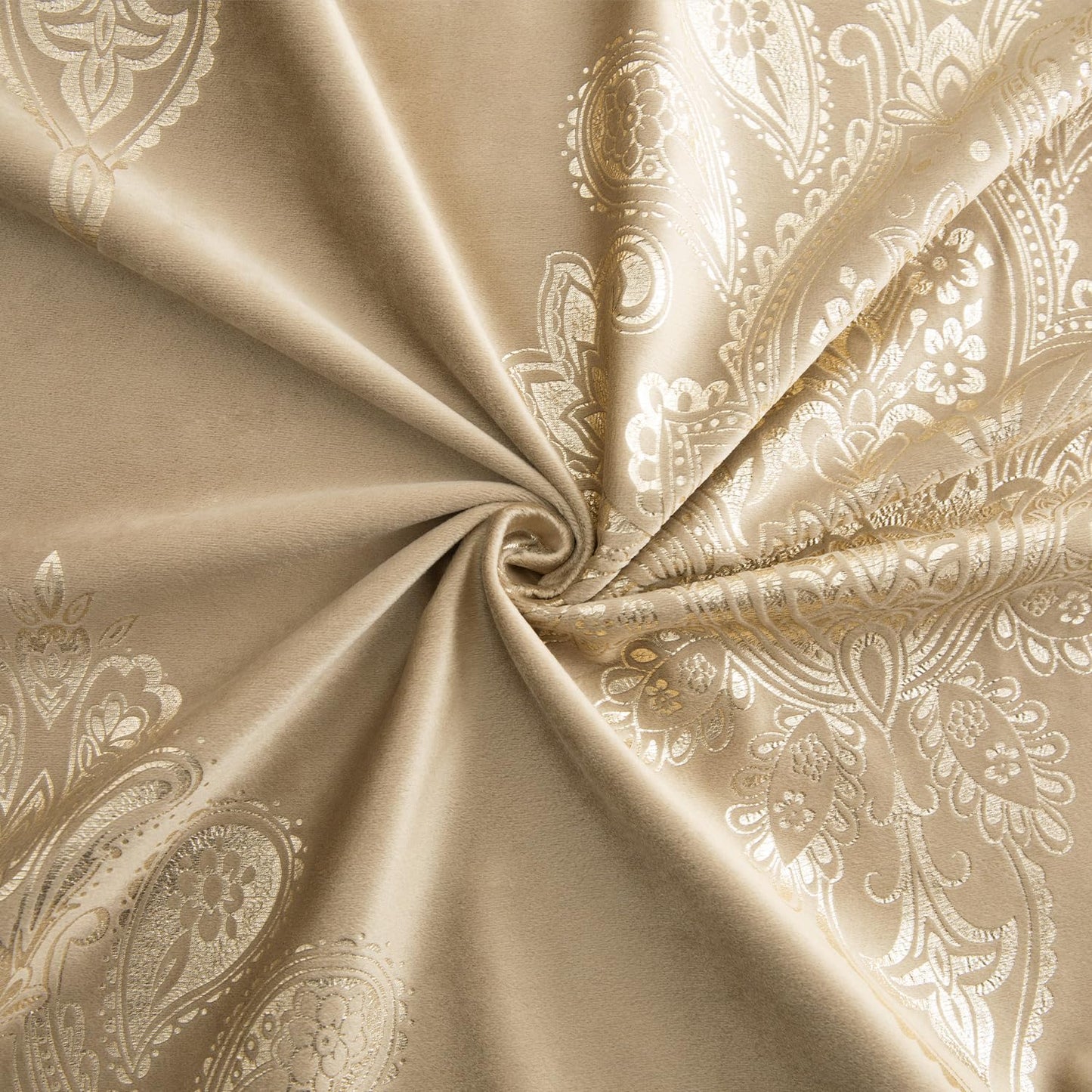VOGOL Brown Blackout Bedroom Curtains, Luxury European Style Thermal Insulated Velvet Drapes for Living Room, Golden Flower Pattern Room Darkening Curtain, 2 Panels, 52 x 84