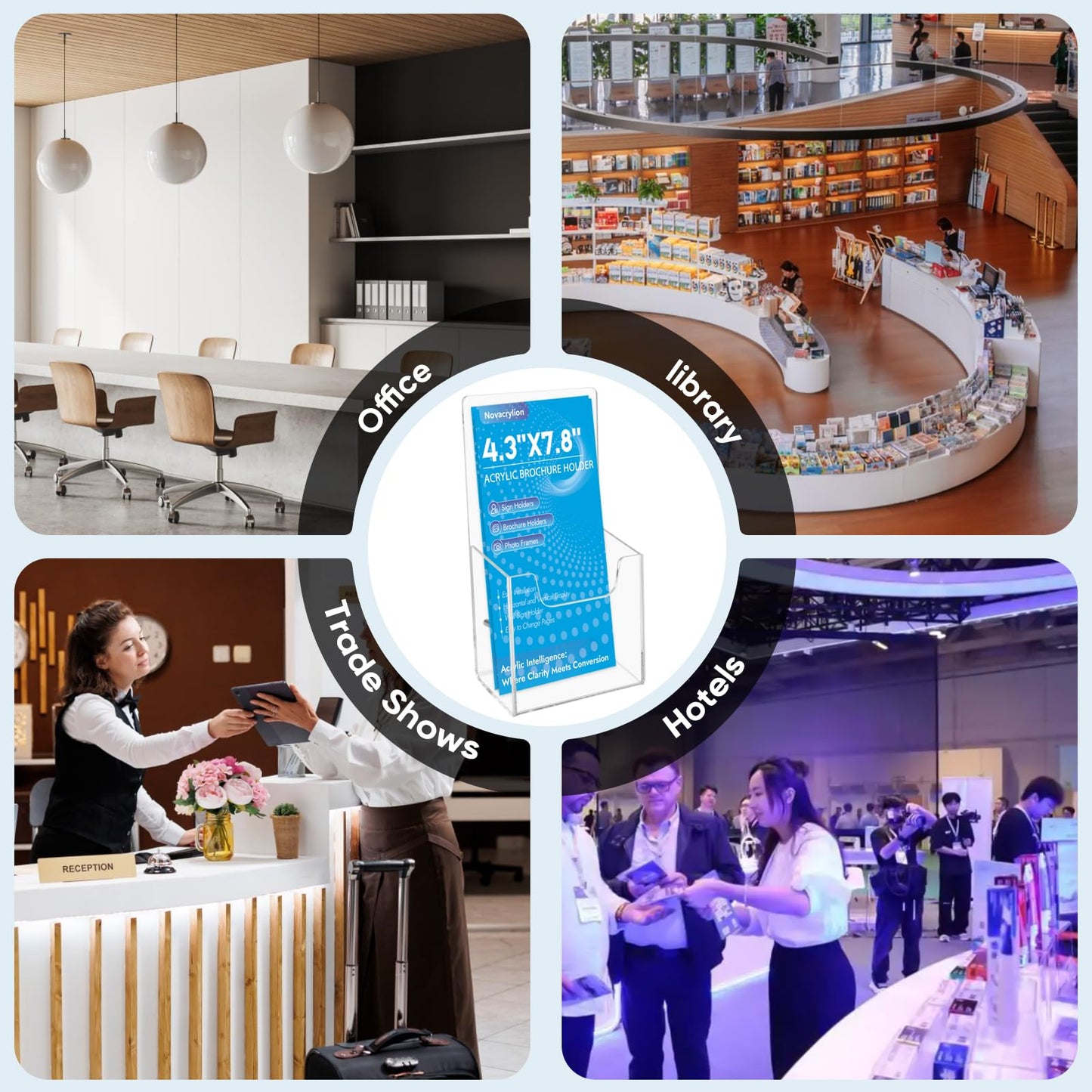 Acrylic Brochure Holder Wall Mount or Countertop Display Stand – Clear Pamphlet & Literature Organizer Fits Trifold Flyers, Menus, Leaflets for Office, Shop, Hotel, Classroom, Reception Desks (4 Pack, 4.3 x 7.8 inch)