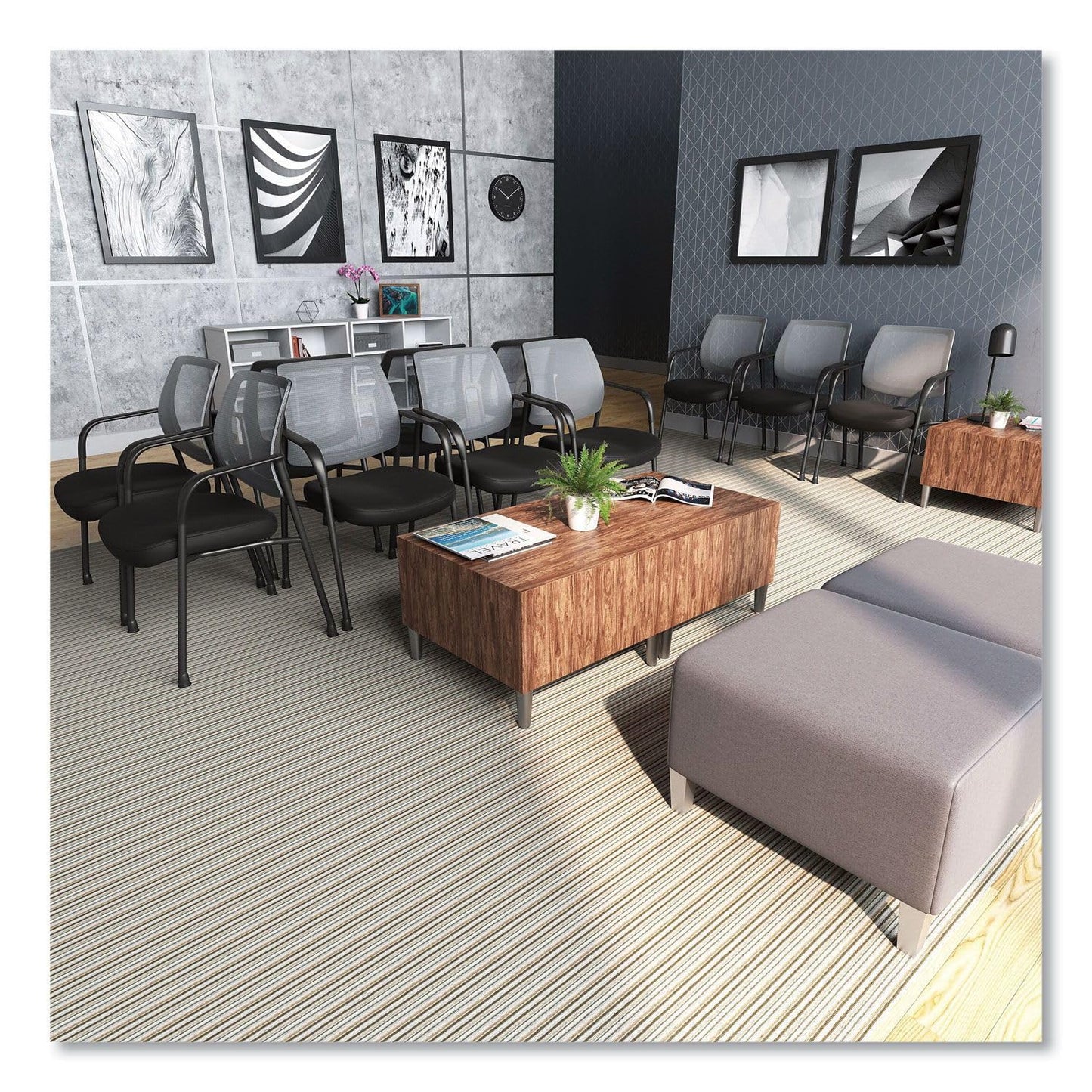 Alera Wessex Mesh Back Guest Arm Chair, Rolling Reception Chair, Black