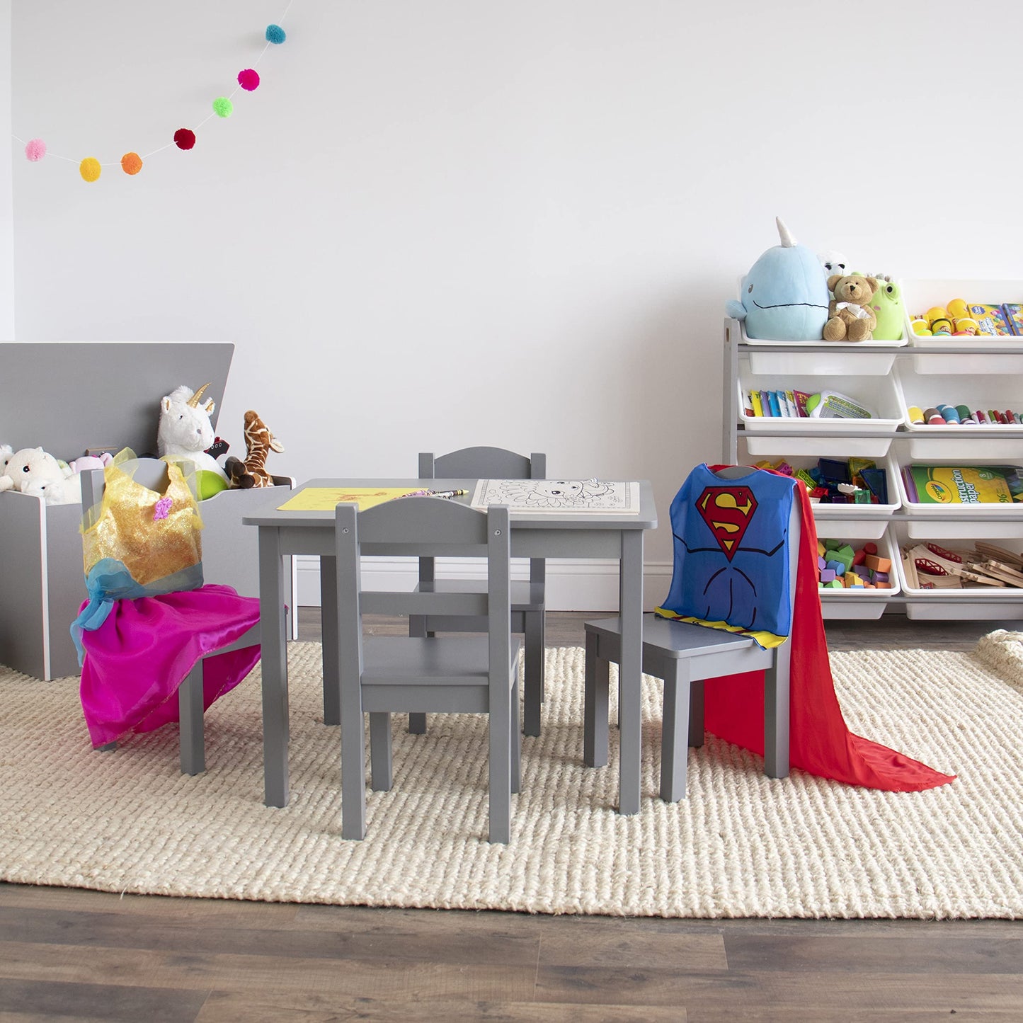 Humble Crew Kids Table and Chair Set, Toddler Activity Table with 4 Chairs for Play, Crafts, Snacks & Learning, Wooden Kids Furniture for Playroom & Bedroom, Grey