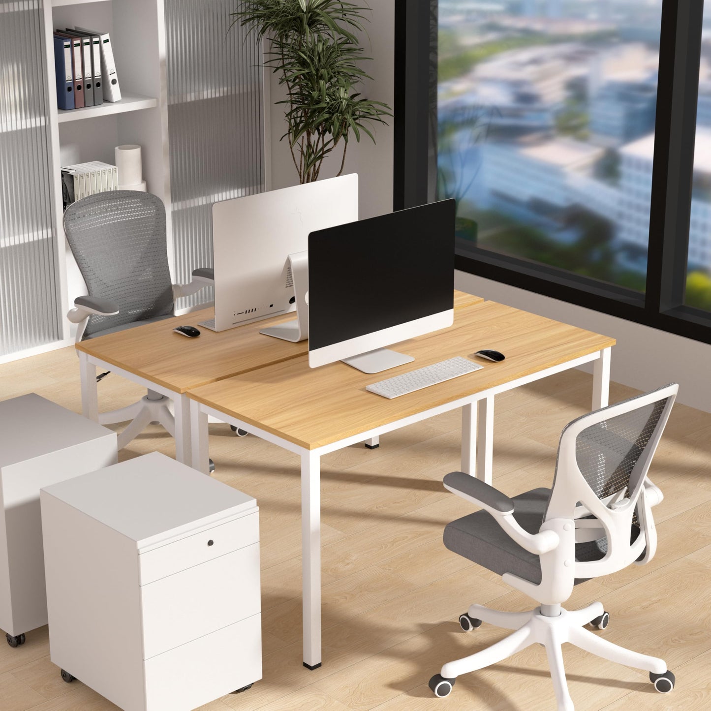 NewBeth Computer Desk for Small Space,Modern Simple Laptop Desk,Computer Table Study Writing Desk for Home Office,Dining Room,Living Room (Natural Oak, 55 * 23.5in)
