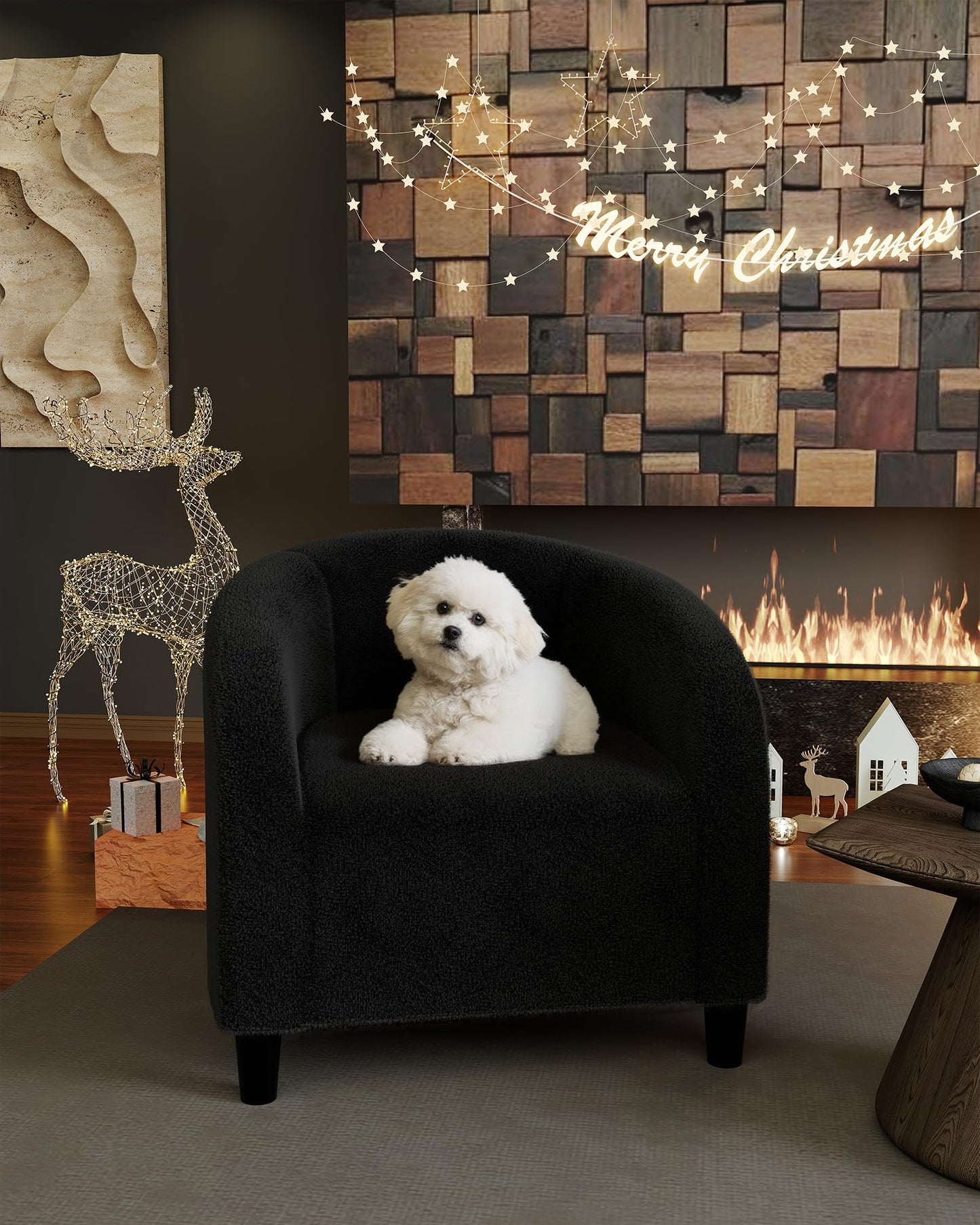 GarveeHome Accent Chair Living Room Chairs Barrel Boucle Chairs Comfy Armchairs for Bedroom Reading Room Reception Chairs(Black)