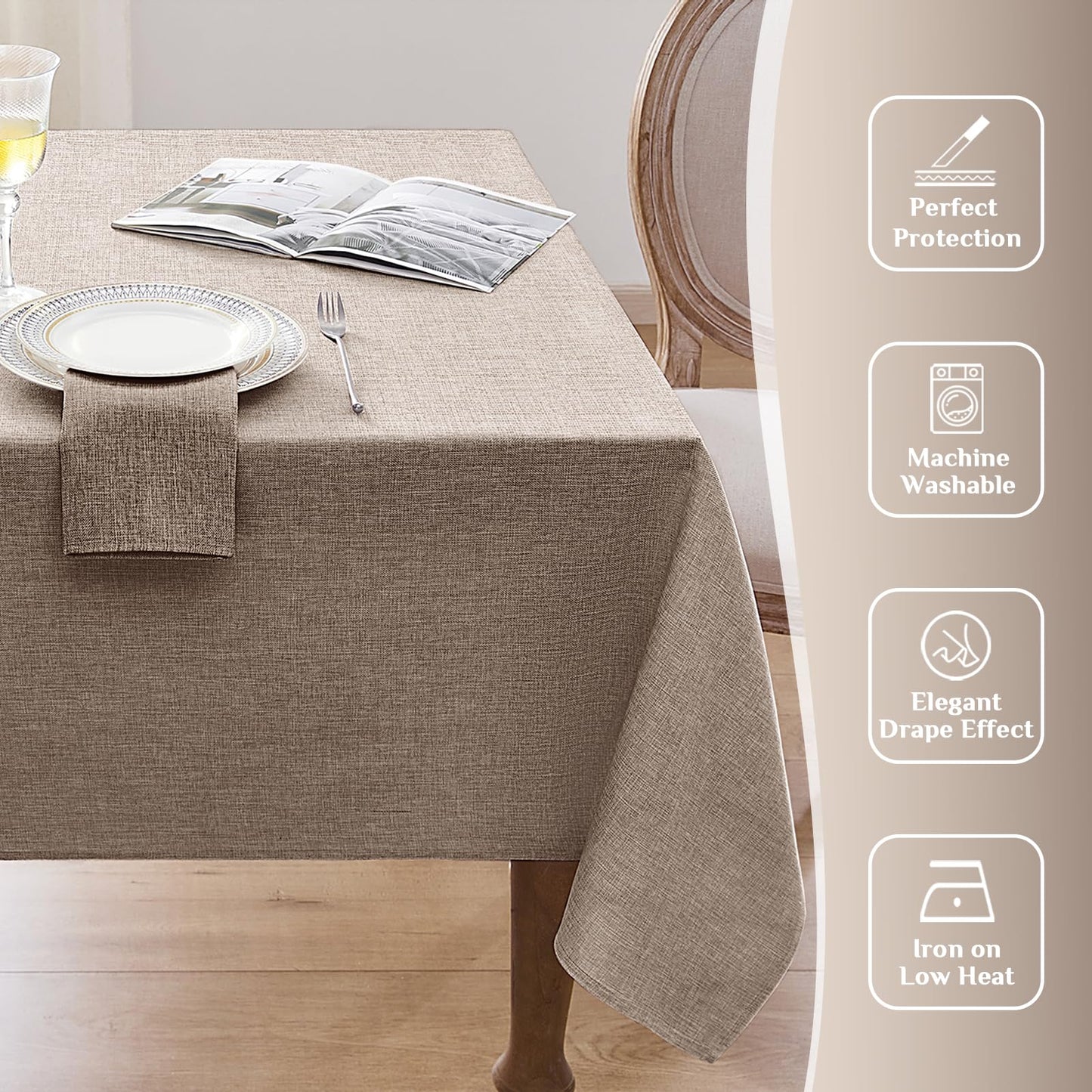 Softalker Small Rectangular Tablecloths 70x52 Inch Brown Linen Textured Outdoor Table Cloth Stain and Wrinkle Resistant Table Cover for Spring,Easter,Summer,Party,Garden,Coffee Modern Decor Tabletop