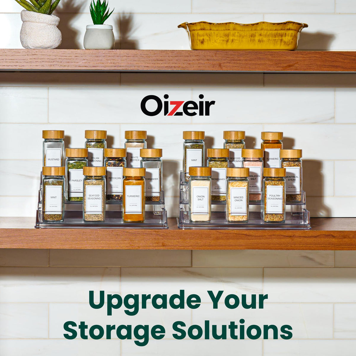 Oizeir Clear Spice Rack (2-Pack) - 3-Tier Acrylic Organizer for Cabinet - Deep Spice Shelf - 10.4 x 9.6 x 4 Inches - Holds Seasoning and Condiments
