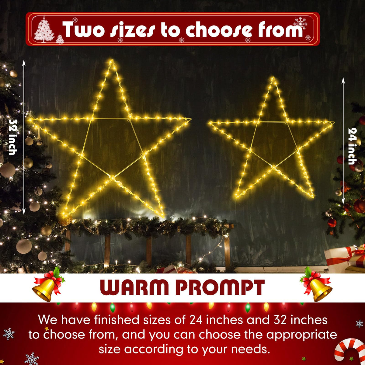 Retisee 32 Inch Large Lighted Christmas Star Warm White LED Xmas Outdoor Light up Star Motif for the Top Wall Hanging Christmas Home Indoor Outdoor Patio Porch Party Holiday Decor