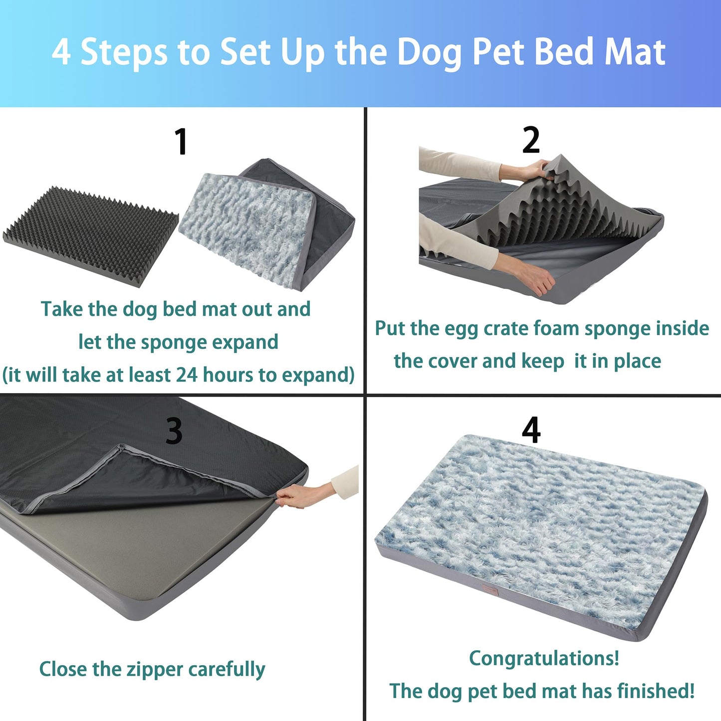 YIZHUOPET Orthopedic Rose Plush Cover Dog Bed,Small M Sized Dog 30''X20''x3'' Soft Waterproof Egg Foam Pet Crate Beds Mat or Kennel Pads with Removable Washable Cover,Non-Slip Bottom,Grey