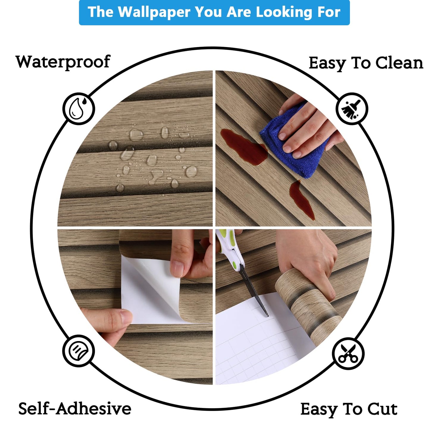 CRE8TIVE Wide 24"x354" Brown Wood Slats Wallpaper Peel and Stick Wood Grain Contact Paper Waterproof Self Adhesive Wood Panel Removable Wallpaper Wooded Stripe Look Paper for Furniture Walls Classroom