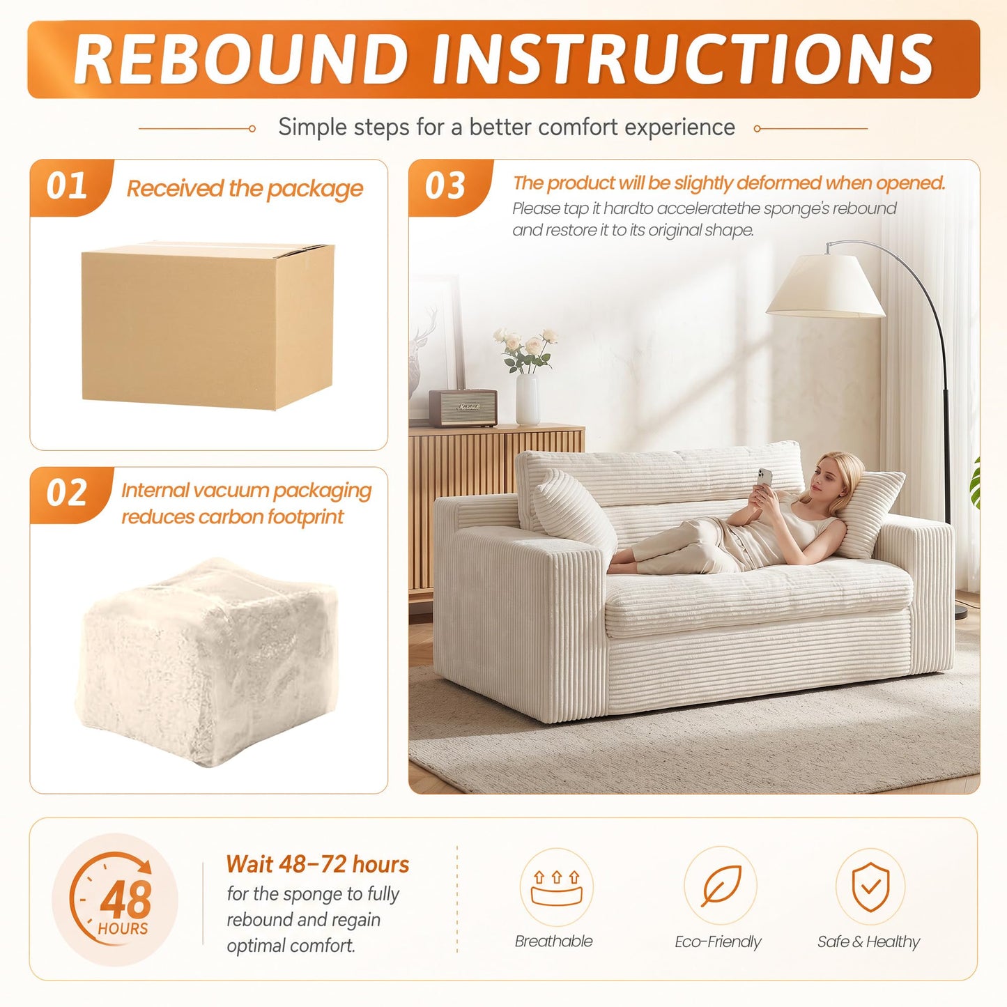 Erament Boneless Loveseat Sofa Couch, 2 in 1 Convertible Sofa Bed with Pillows, Fold Out Bean Bag Chair Boneless Floor Couch for Living Room Bedroom Office Lounge Apartment, No Assembly Needed, Beige