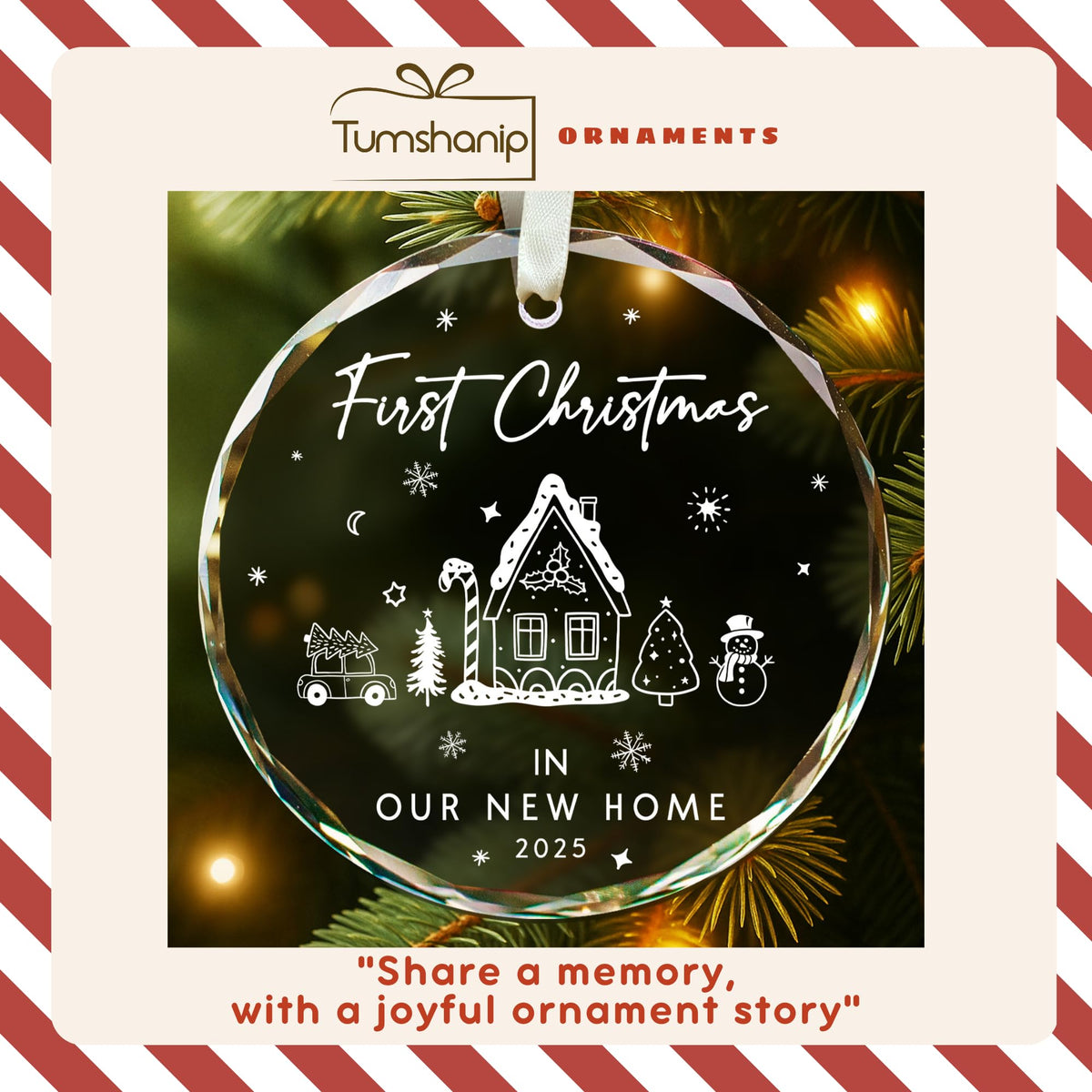 TUMSHANIP New Home Ornament 2025 - First Home Christmas Ornament 2025 - House Warming Gifts New Home - Housewarming Gift Presents for Women, Couple - New House Owners Gift Ideas - Glass Ornament