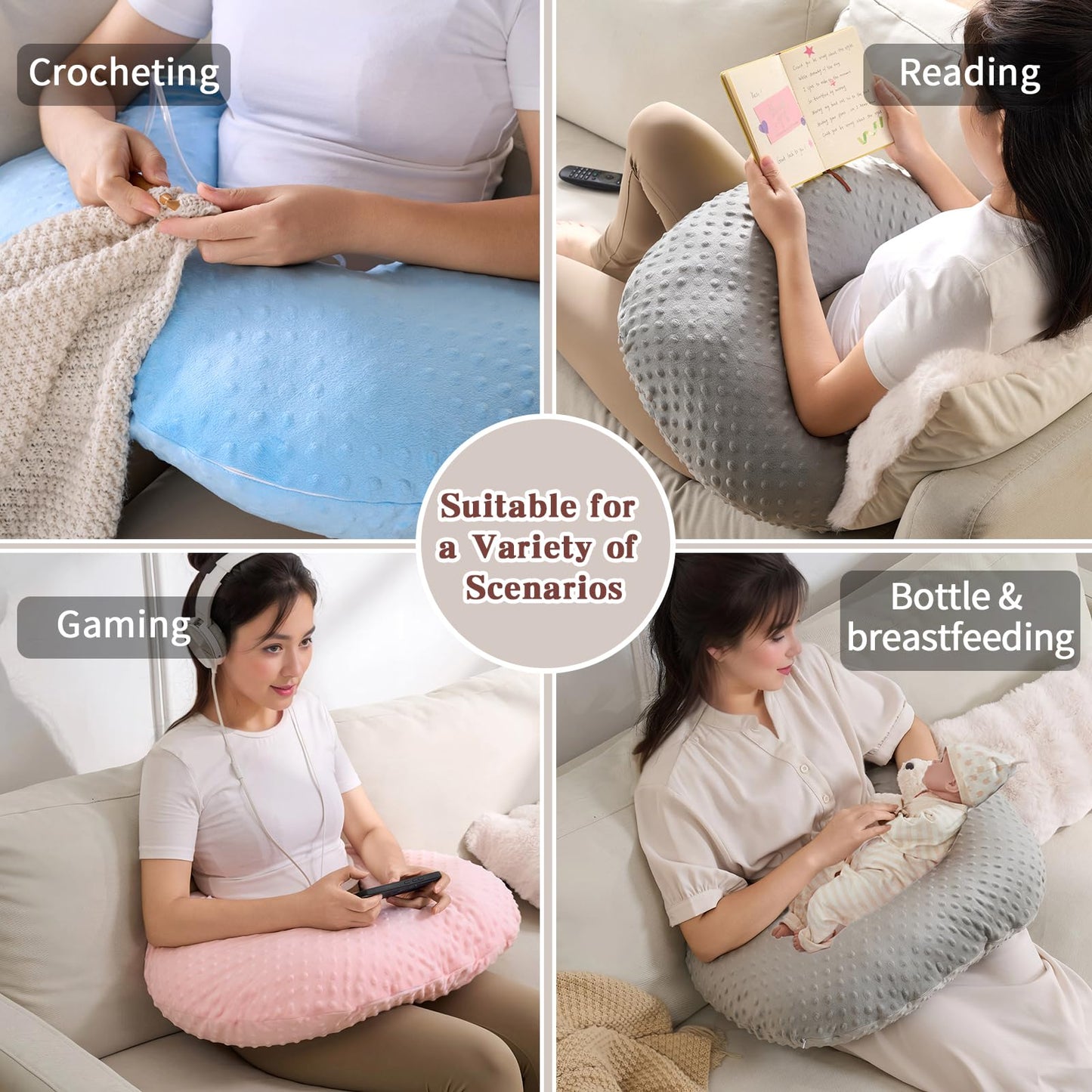 RUSHANPEACE Reading Pillow for Gaming Reading Crochet, U Shaped Arm Support Pillow with Removable Cover Reducing Arching Neck for Adult Reading and Working Sitting on Bed Sofa for Arm Rest (Pink)