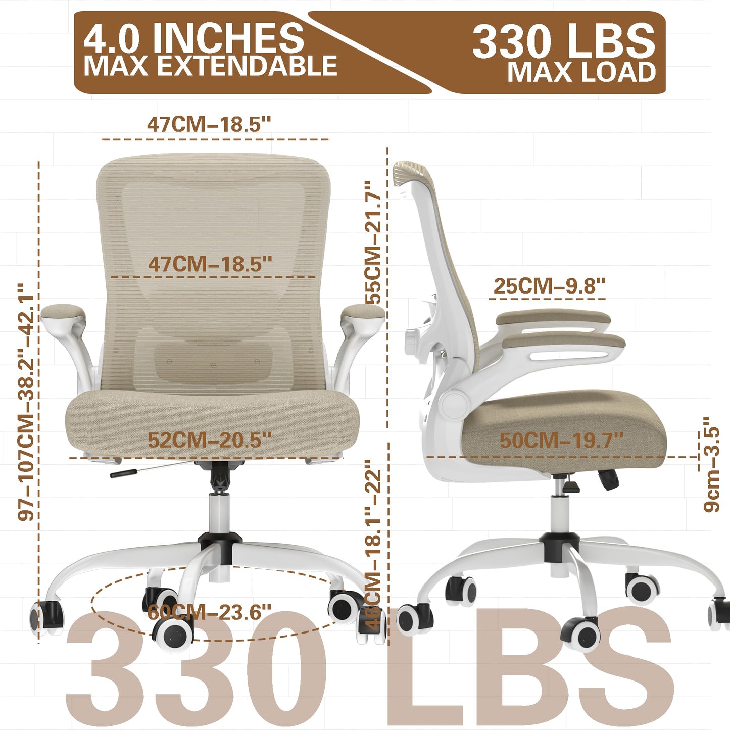 Ergonomic Office Chair for Long Hours, Relieve Back Pressure, Stay Comfortable & Focused All Day, 330LBS Capacity, Ideal for Home Office, Office & Study