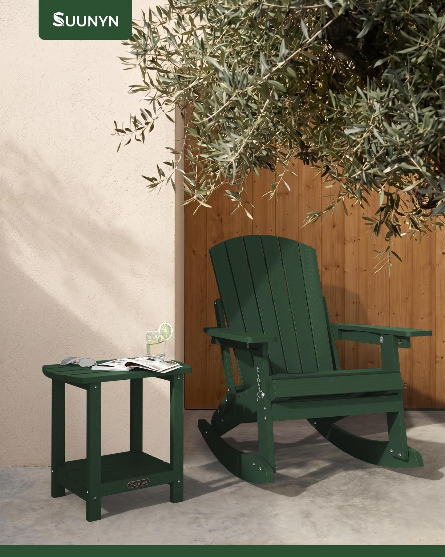 SUUNYN Outdoor Side Table, 2-Tier HDPE Small Outdoor Table, Adirondack Side Tables, Outside End Tables for Patio, Porch, Deck, Pool, Weather Resistant (Green)